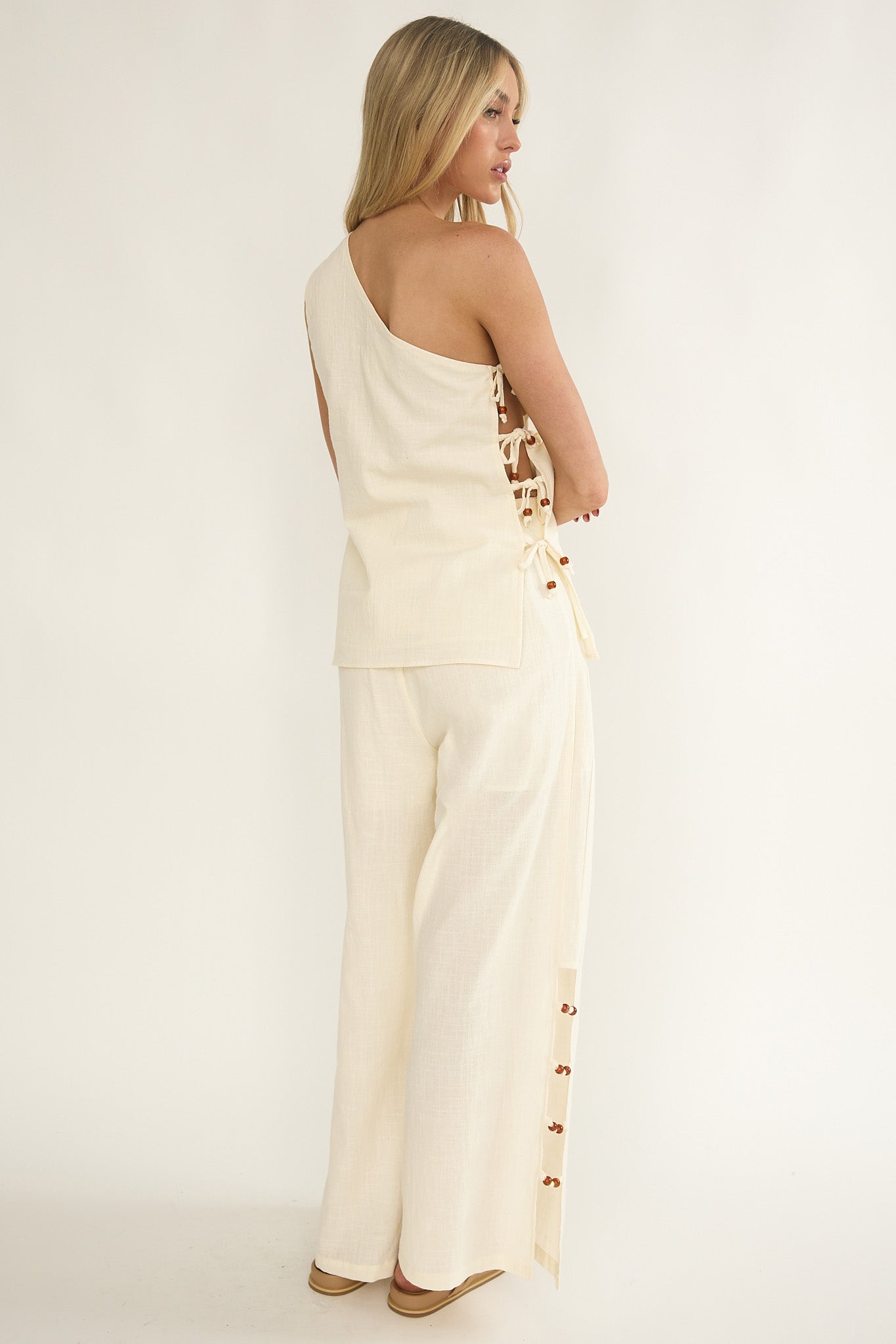 Dahlise Bead Trim Pants Cream-Fable Dress