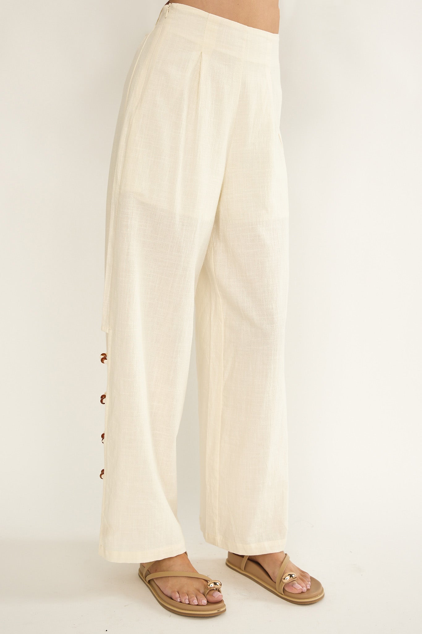 Dahlise Bead Trim Pants Cream-Fable Dress