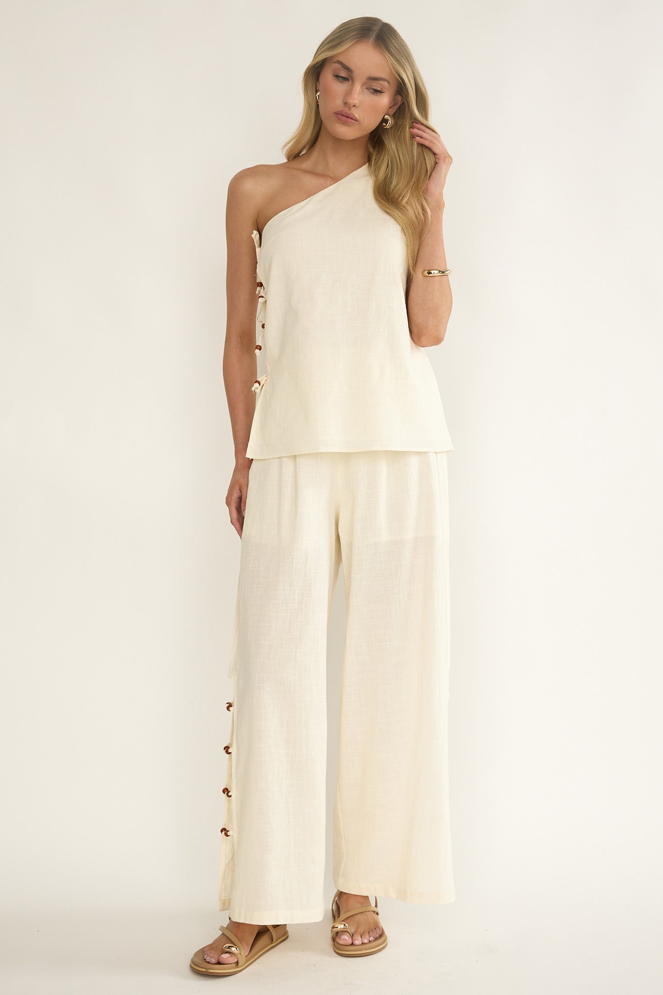Dahlise Bead Trim Pants Cream-Fable Dress