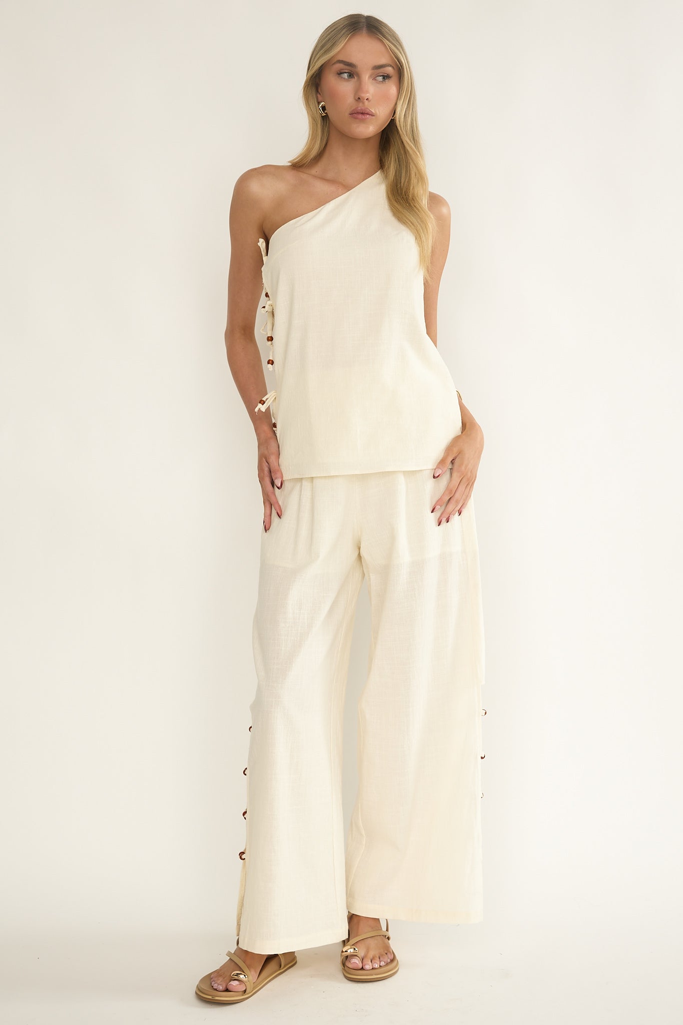 Dahlise Bead Trim Pants Cream-Fable Dress