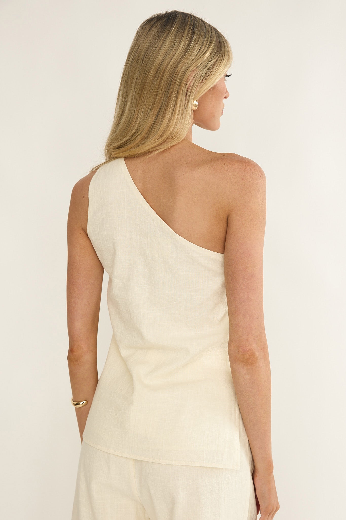 Dahlise One-Shoulder Side Tie Top Cream-Fable Dress