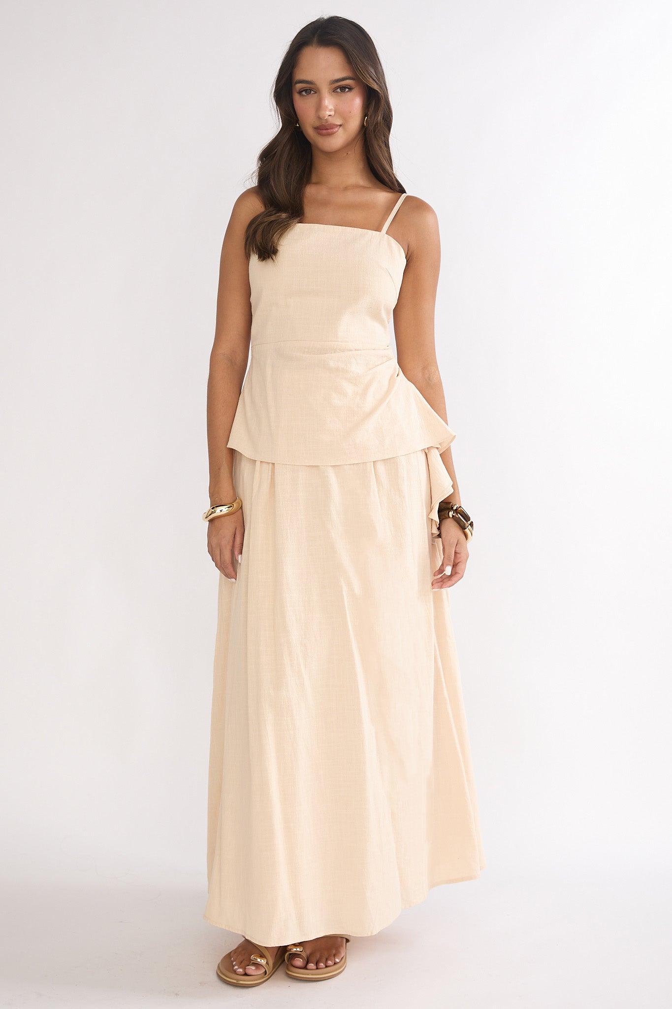 Riviera Romance Pleat Maxi Skirt Cream-Fable Dress