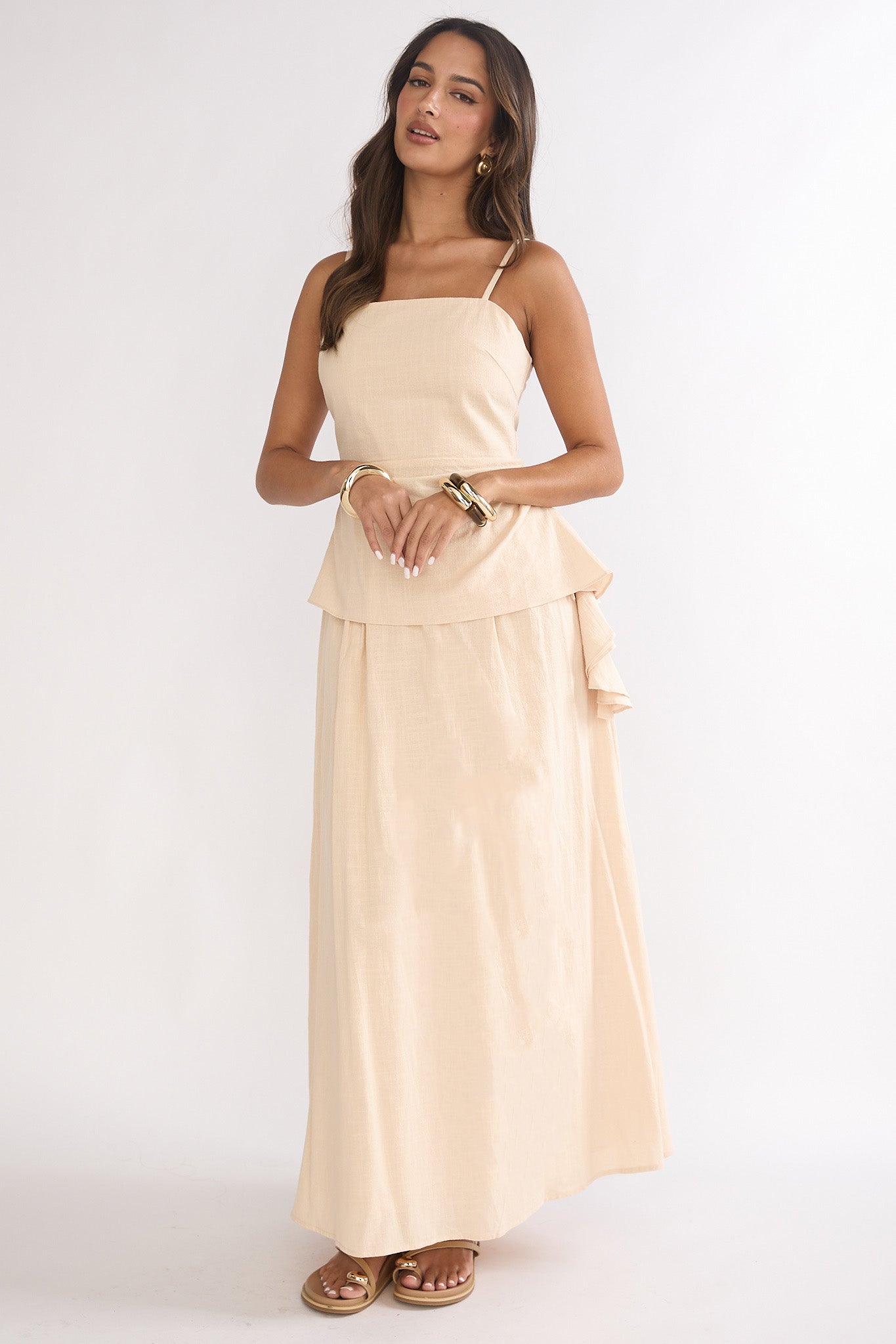 Riviera Romance Pleat Maxi Skirt Cream-Fable Dress