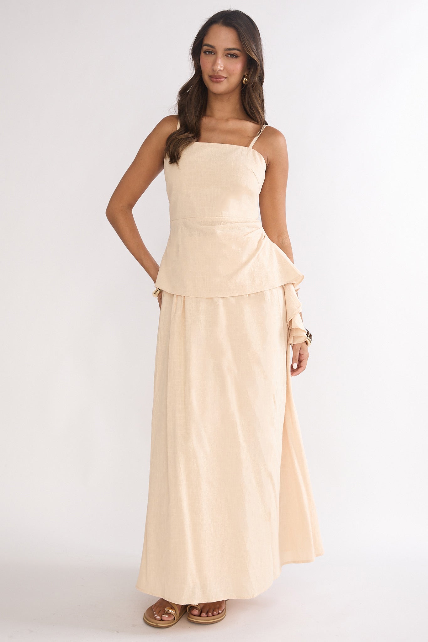 Riviera Romance Pleat Maxi Skirt Cream-Fable Dress