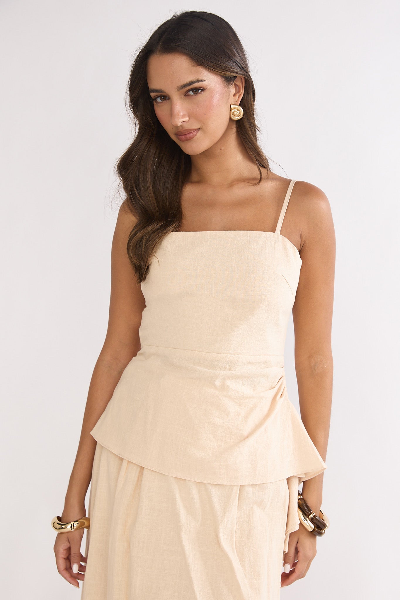 Riviera Romance Side Cascade Top Cream-Fable Dress