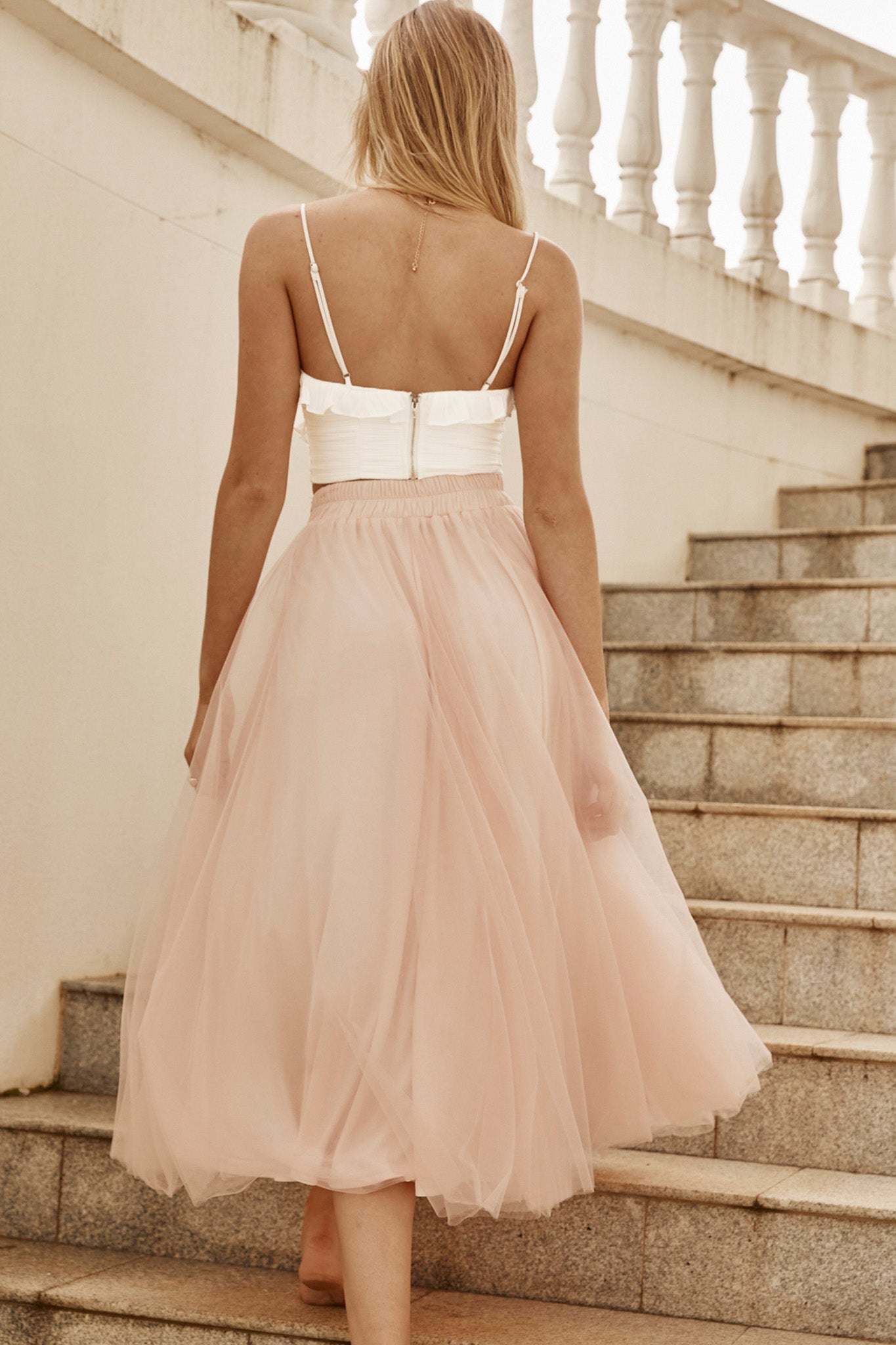 Juniper Frill Trim Cami Strap Crop Top White-Fable Dress