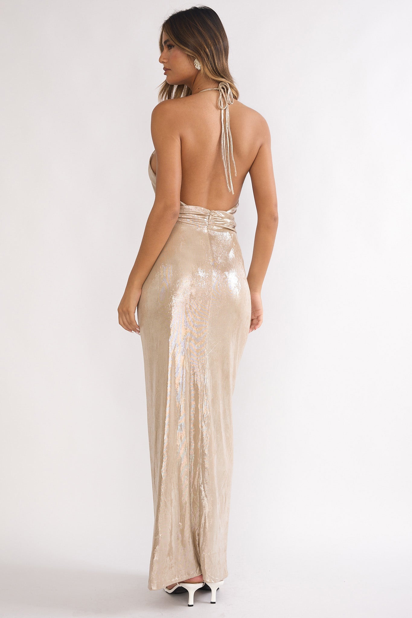 Delphinah Twist Waist Maxi Dress Champagne-Fable Dress
