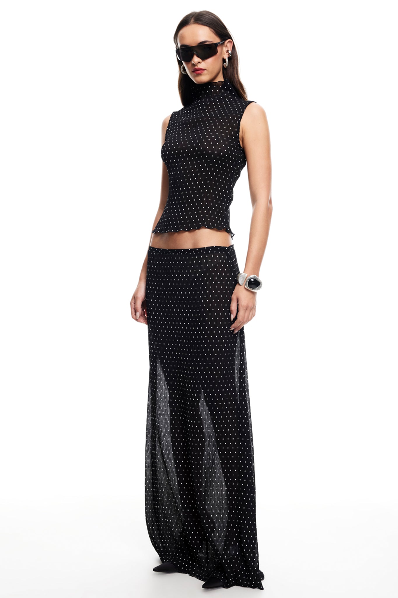 LIONESS Ford Maxi Skirt Onyx Polka-Fable Dress