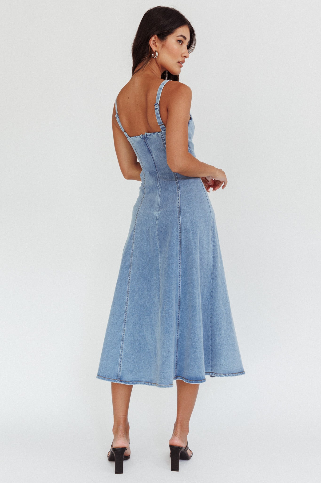 Catch My Drift A-Line Midi Dress Denim Blue-Fable Dress