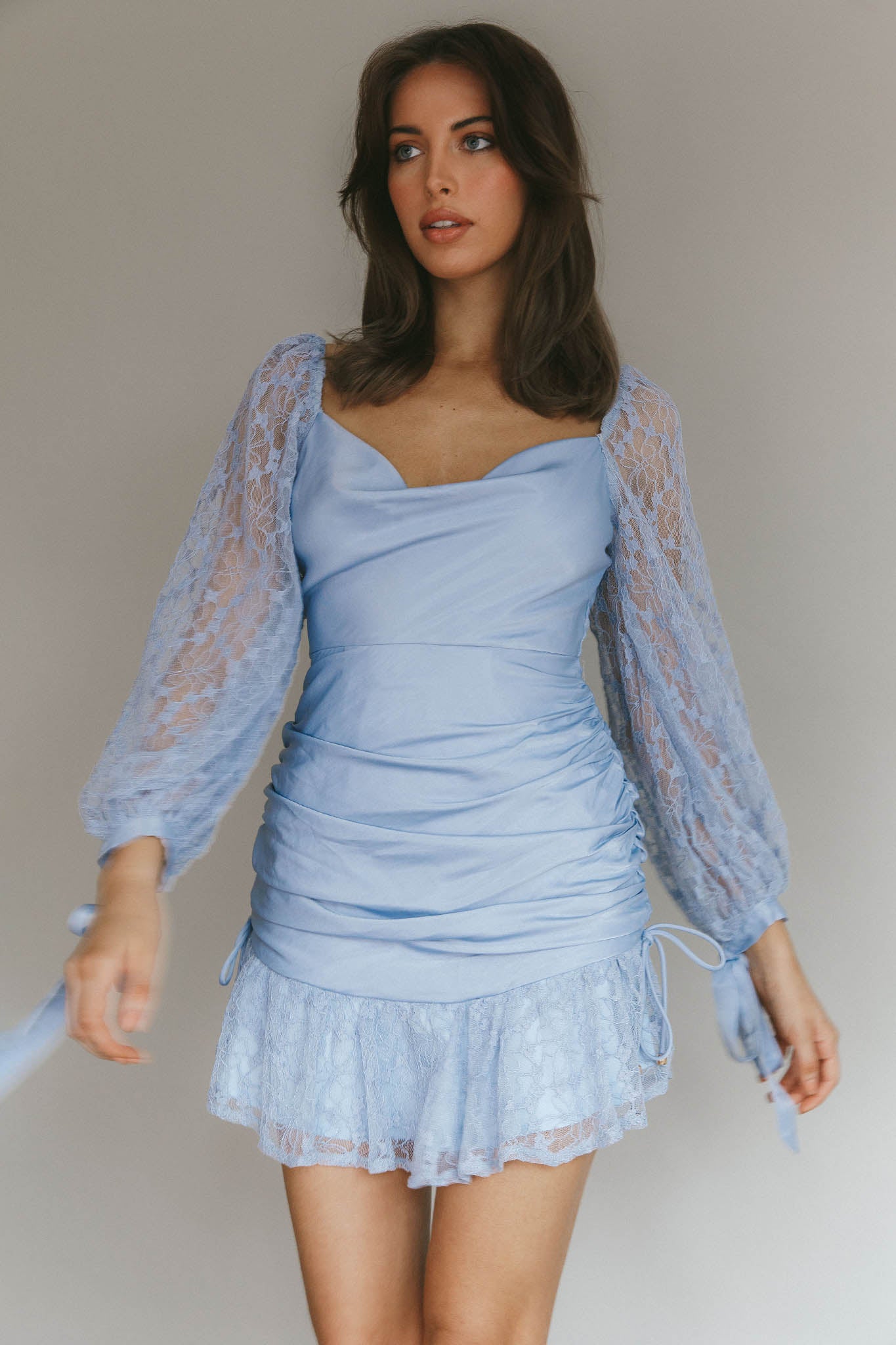 With Love Long Sleeve Lace Mini Dress Blue-Fable Dress