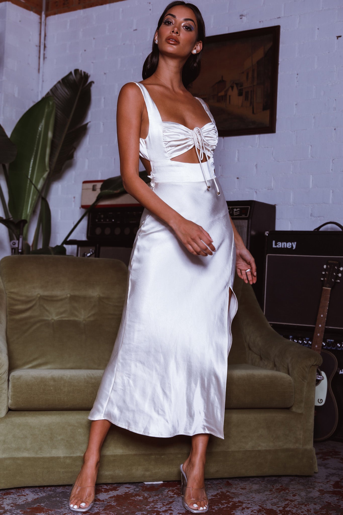 Belle Epoque Drawstring Bust Midi Dress Oyster-Fable Dress