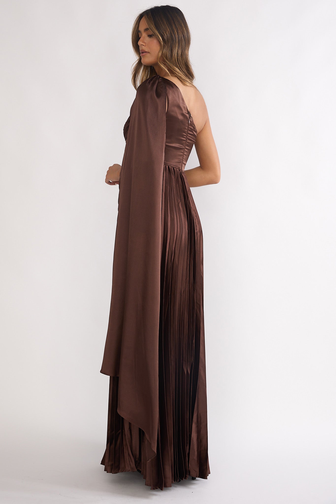 Goddess Aura Pleated Maxi Dress Chocolate-Fable Dress