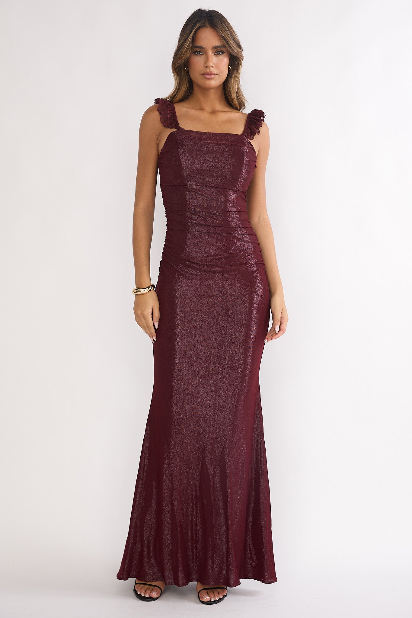 Valara Lace-Up Back Maxi Dress Wine-Fable Dress