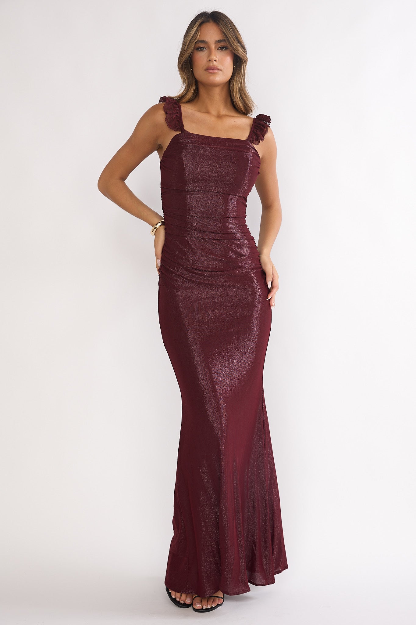 Valara Lace-Up Back Maxi Dress Wine-Fable Dress