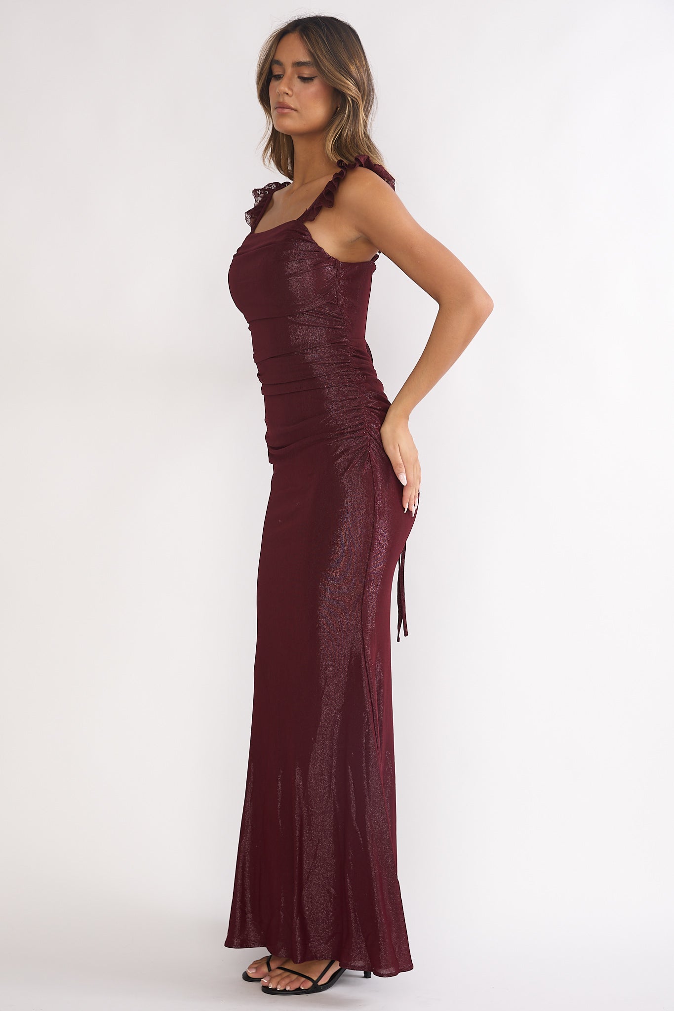 Valara Lace-Up Back Maxi Dress Wine-Fable Dress