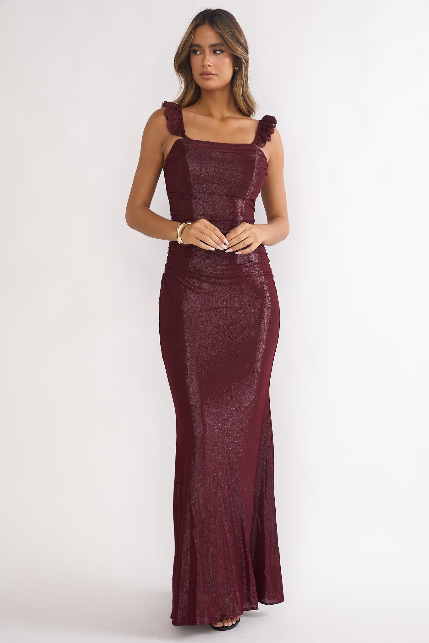 Valara Lace-Up Back Maxi Dress Wine-Fable Dress