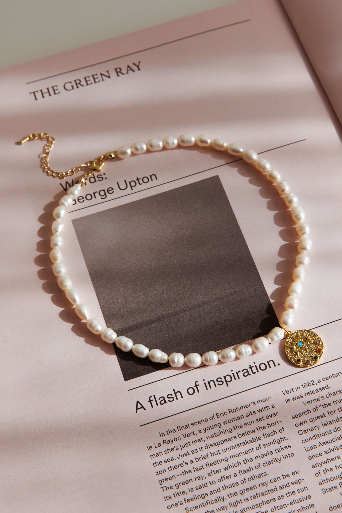 Evil Eye Freshwater Pearl Necklace Gold-Fable Dress