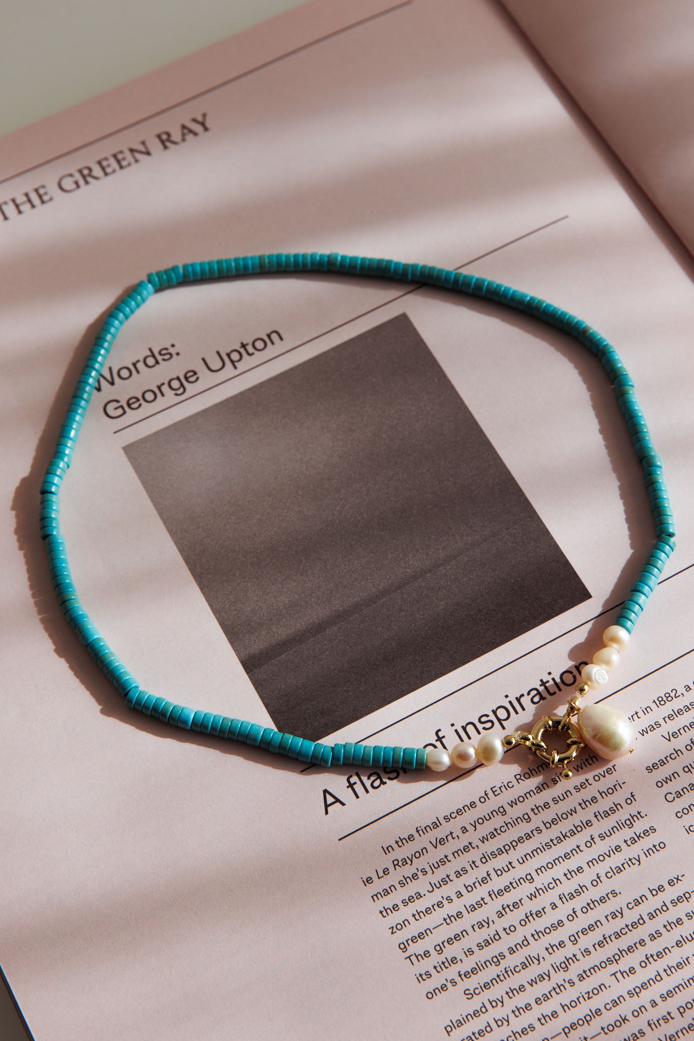 Monaco Pearl Turquoise Bead Necklace Gold-Fable Dress