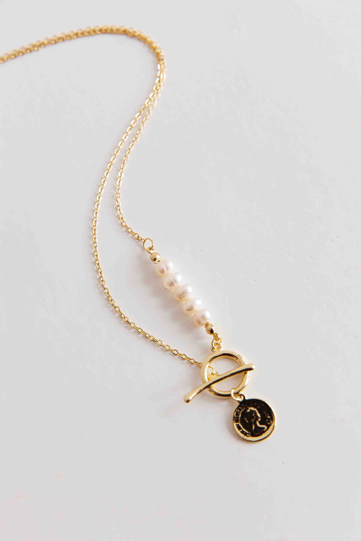 Meliza Pearl & Coin Necklace Gold-Fable Dress