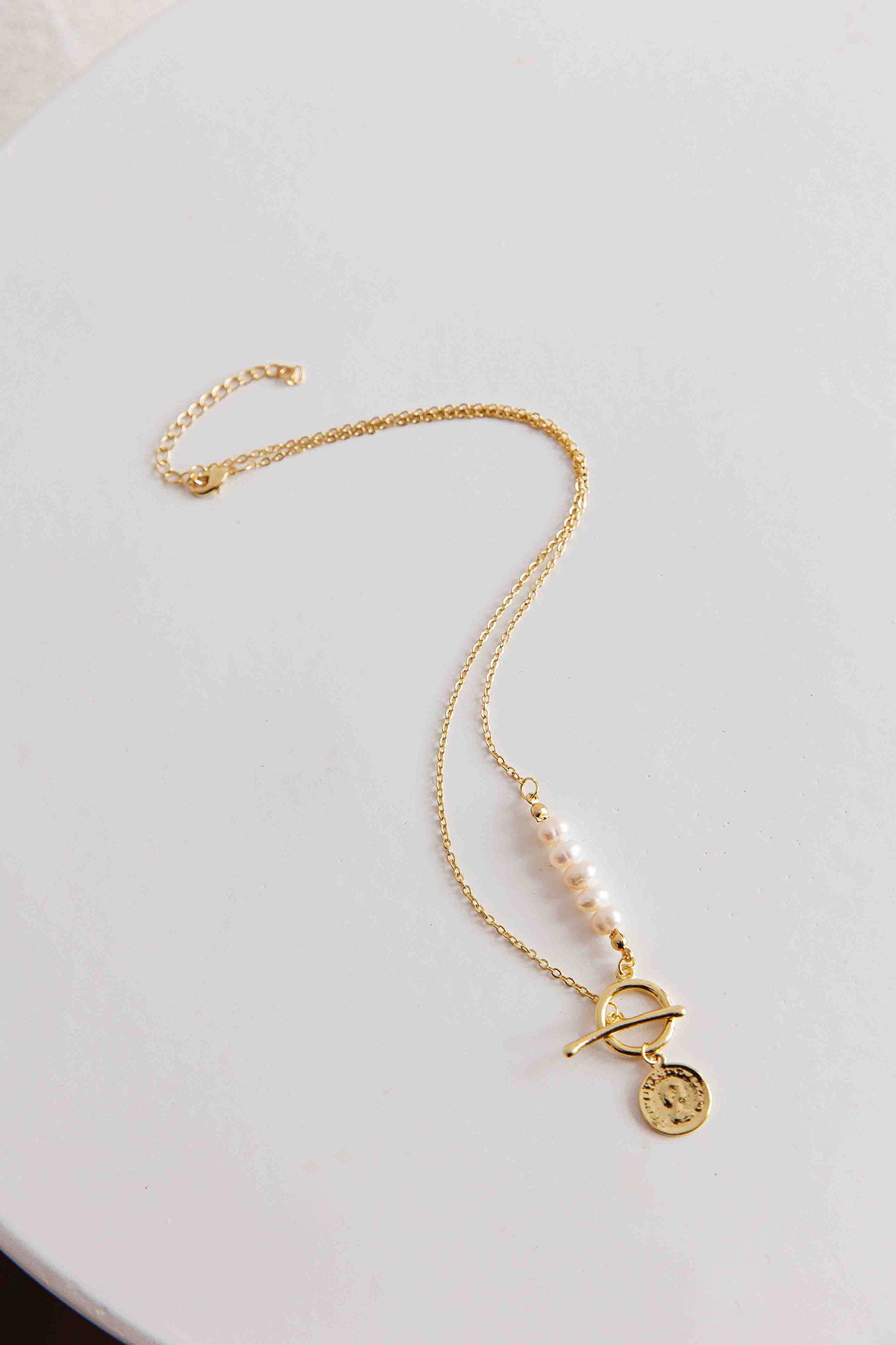 Meliza Pearl & Coin Necklace Gold-Fable Dress