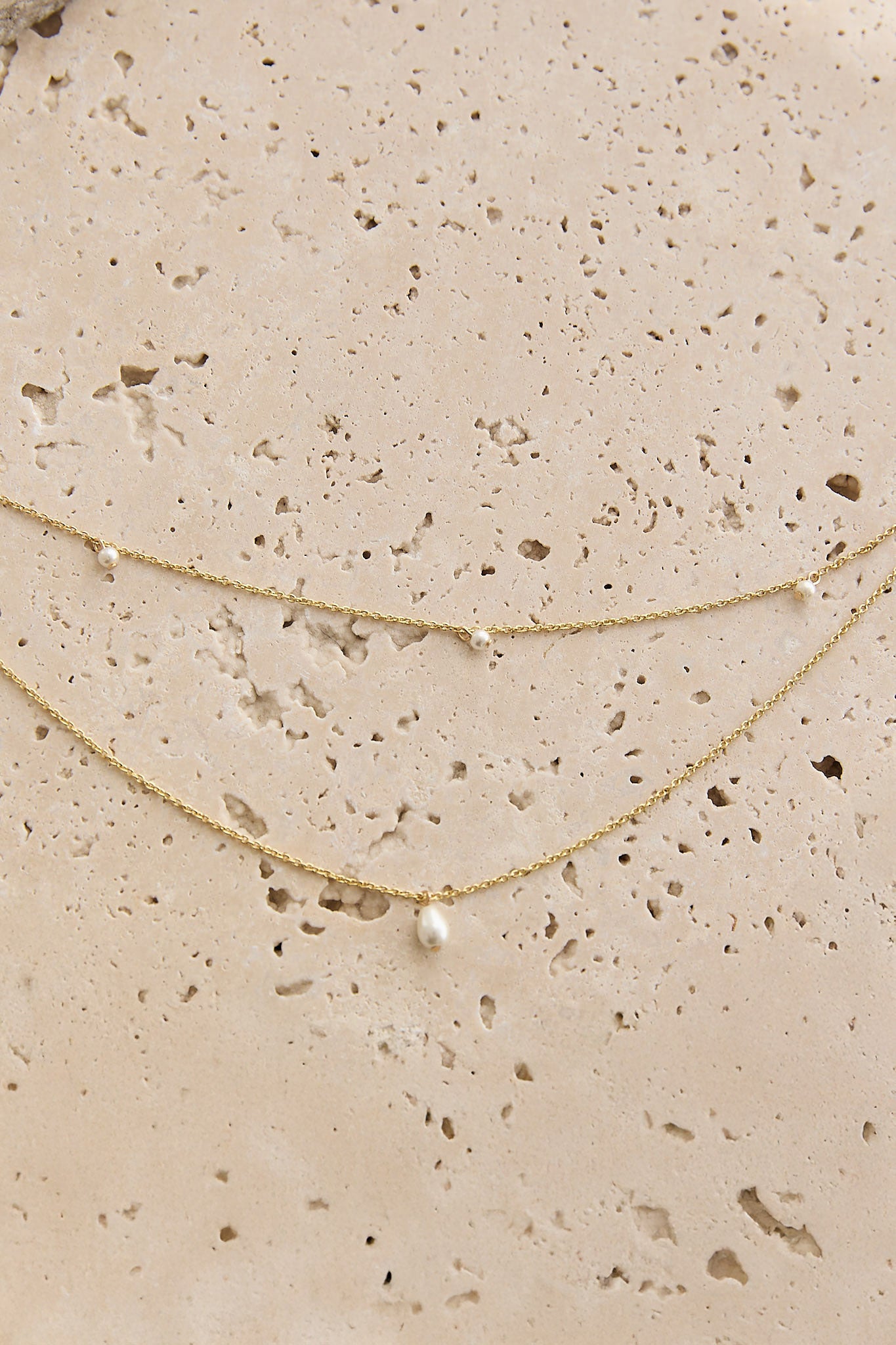 Hollis Double Strand Droplet Necklace Gold/Pearl-Fable Dress
