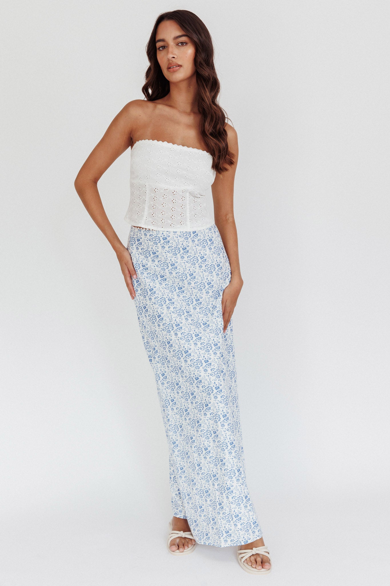 Maggie Eyelet Embroidery Strapless Top Ivory-Fable Dress