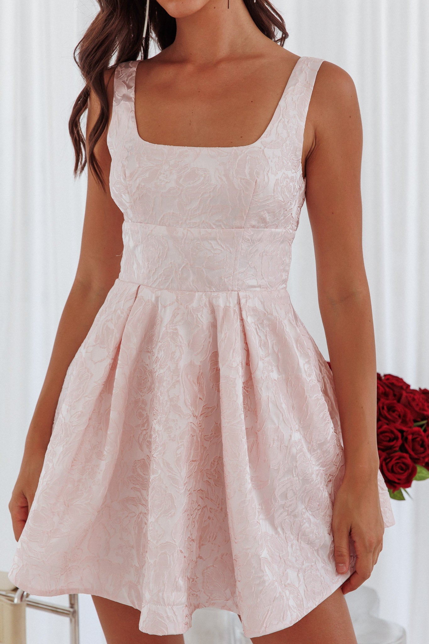 Belle Enchante Jacquard Mini Dress Pink-Fable Dress