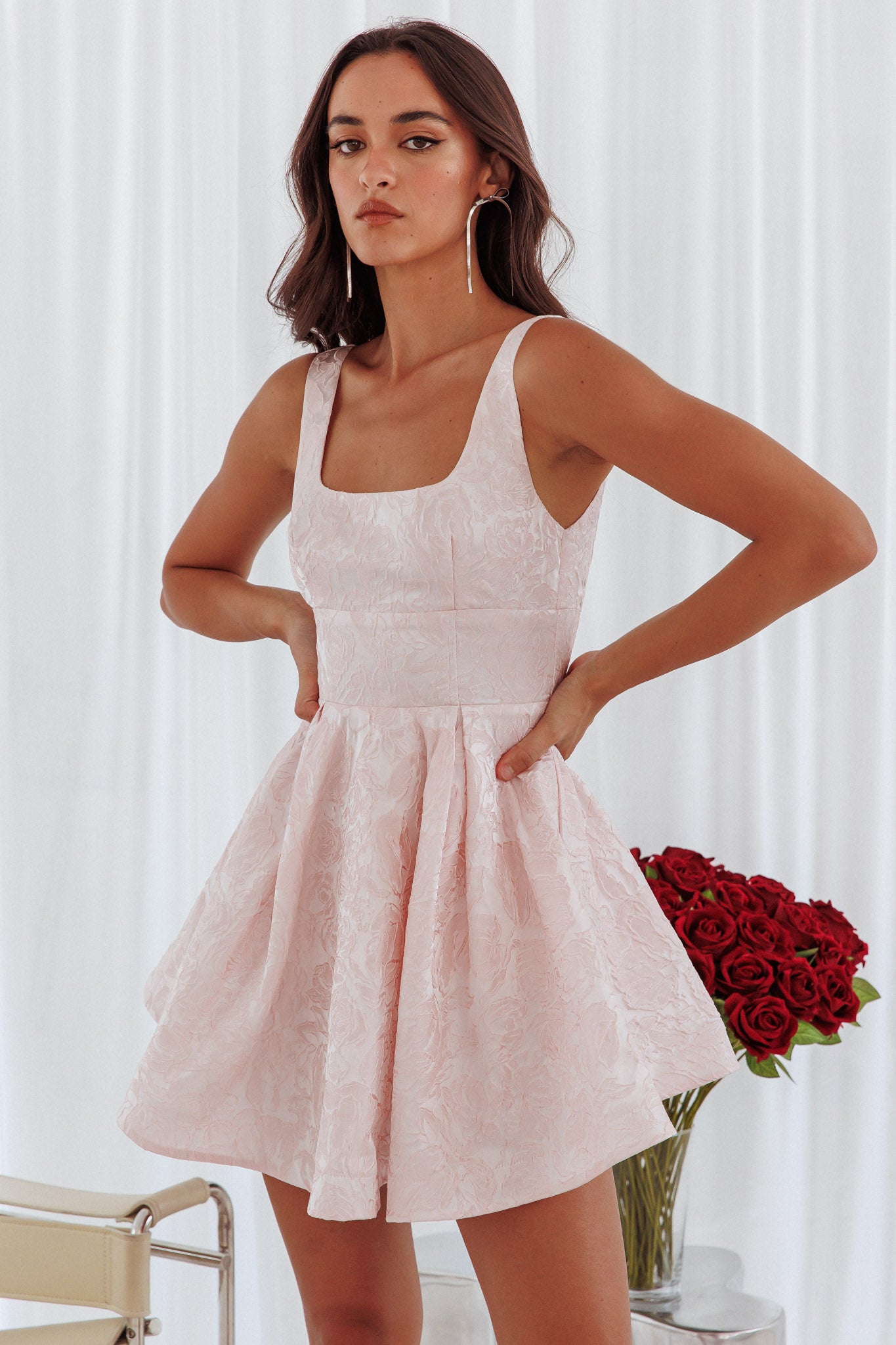 Belle Enchante Jacquard Mini Dress Pink-Fable Dress