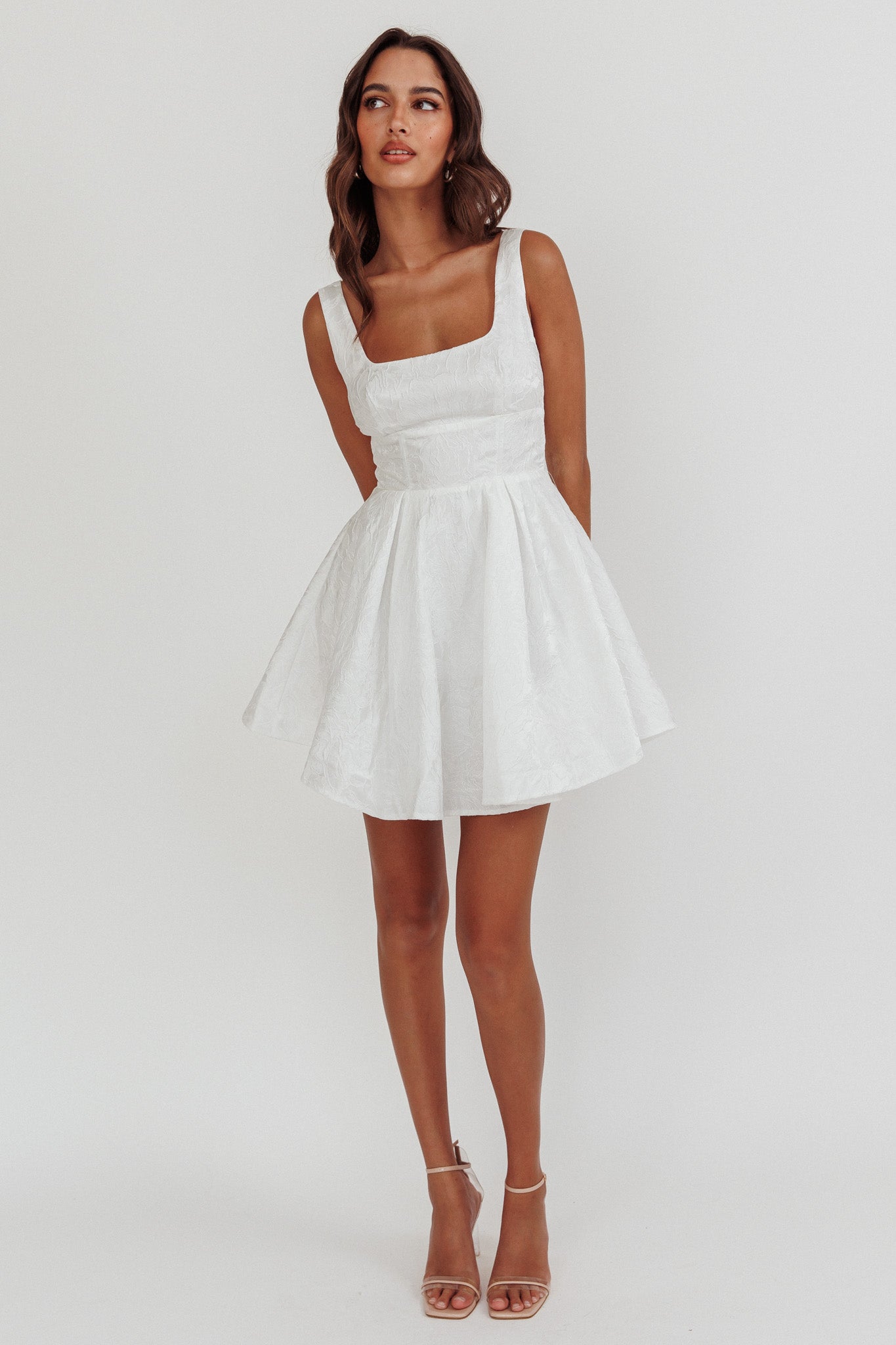 Belle Enchante Jacquard Mini Dress White-Fable Dress