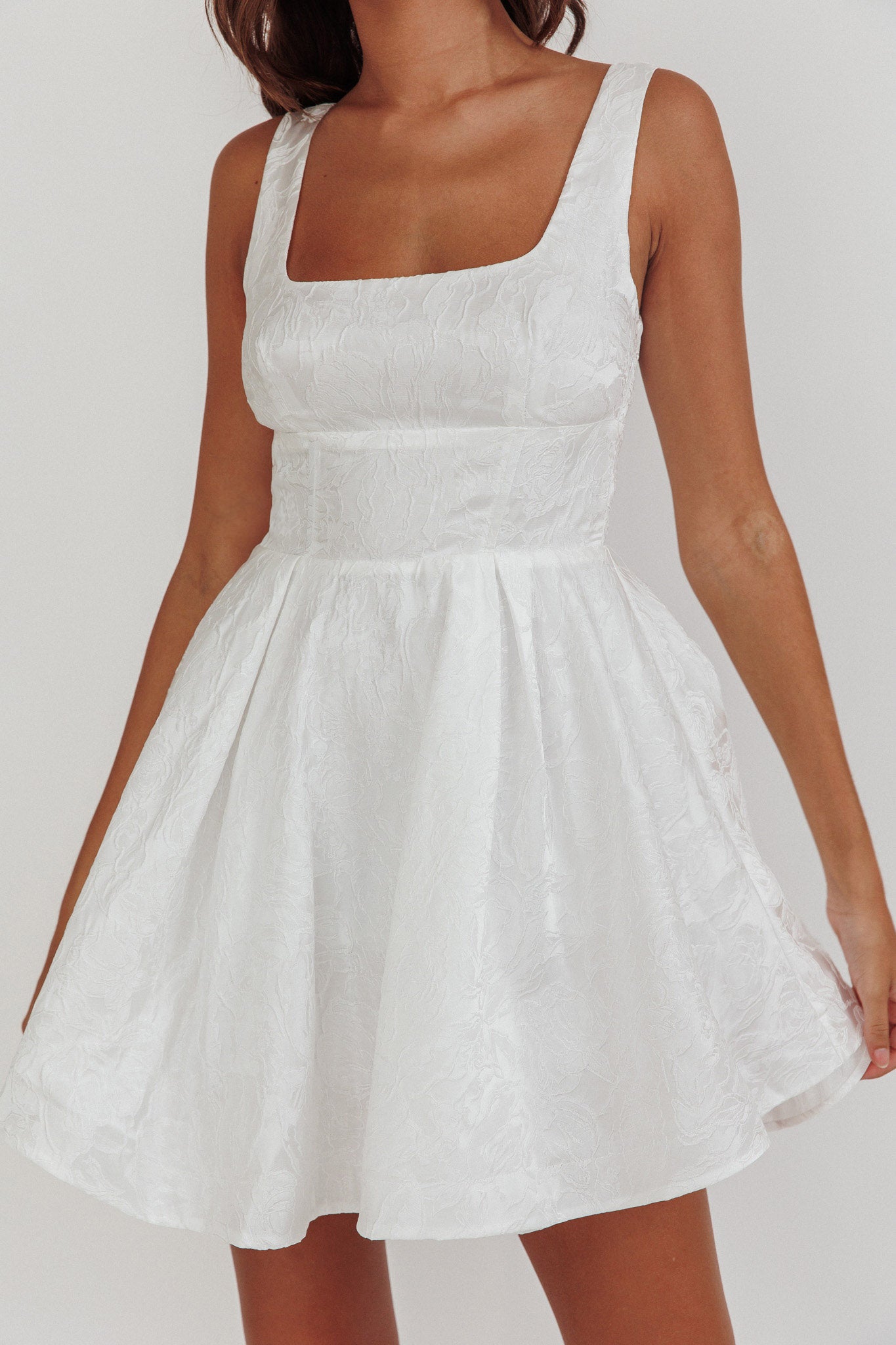 Belle Enchante Jacquard Mini Dress White-Fable Dress