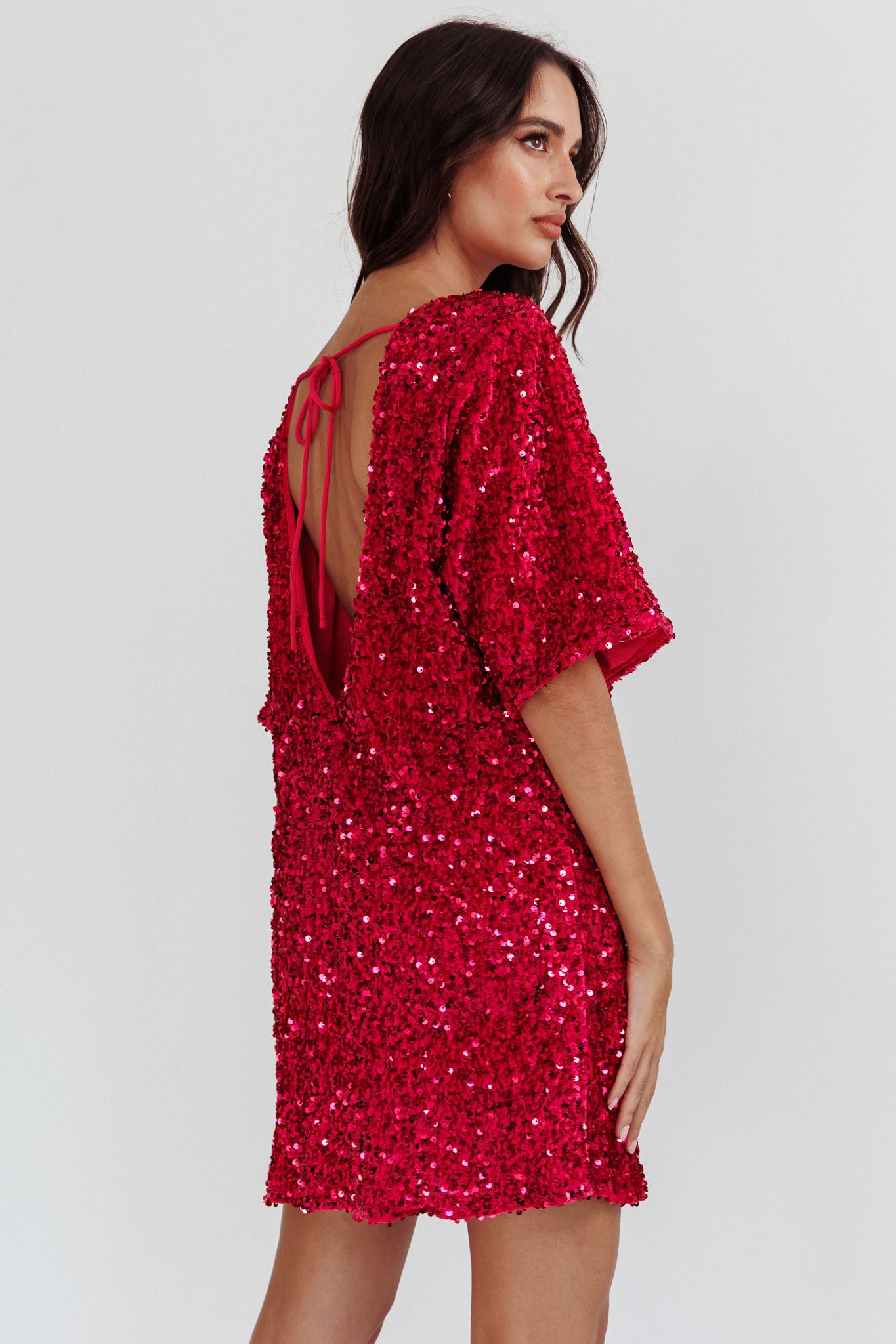 Miramar Backless Sequin Dress Fuchsia-Fable Dress