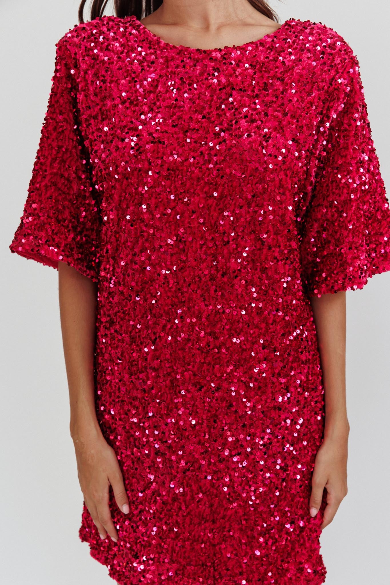 Miramar Backless Sequin Dress Fuchsia-Fable Dress