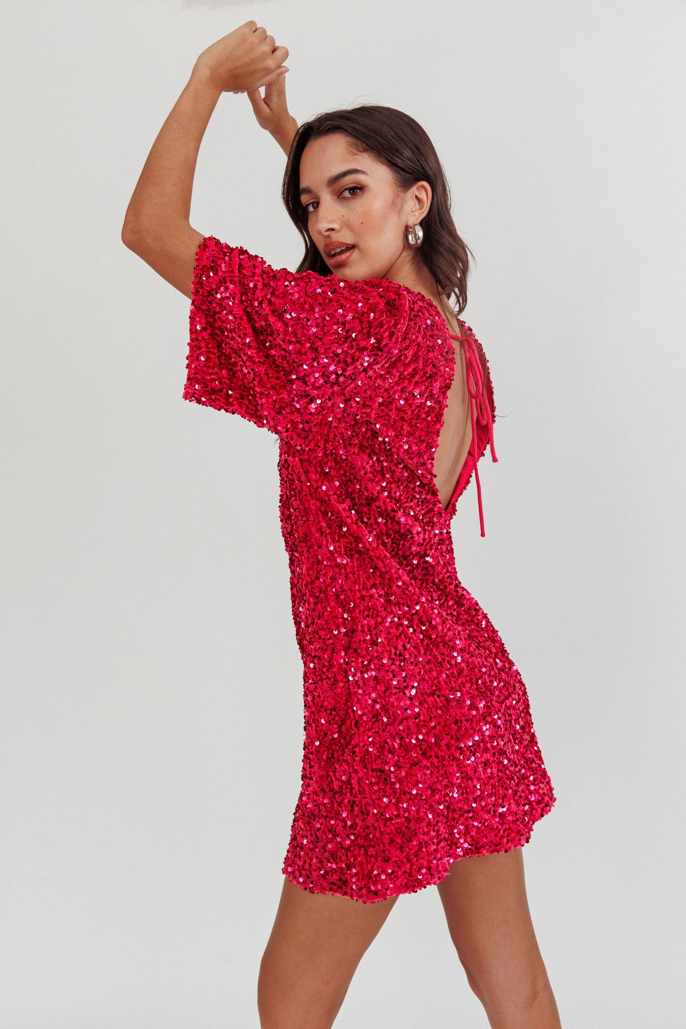 Miramar Backless Sequin Dress Fuchsia-Fable Dress