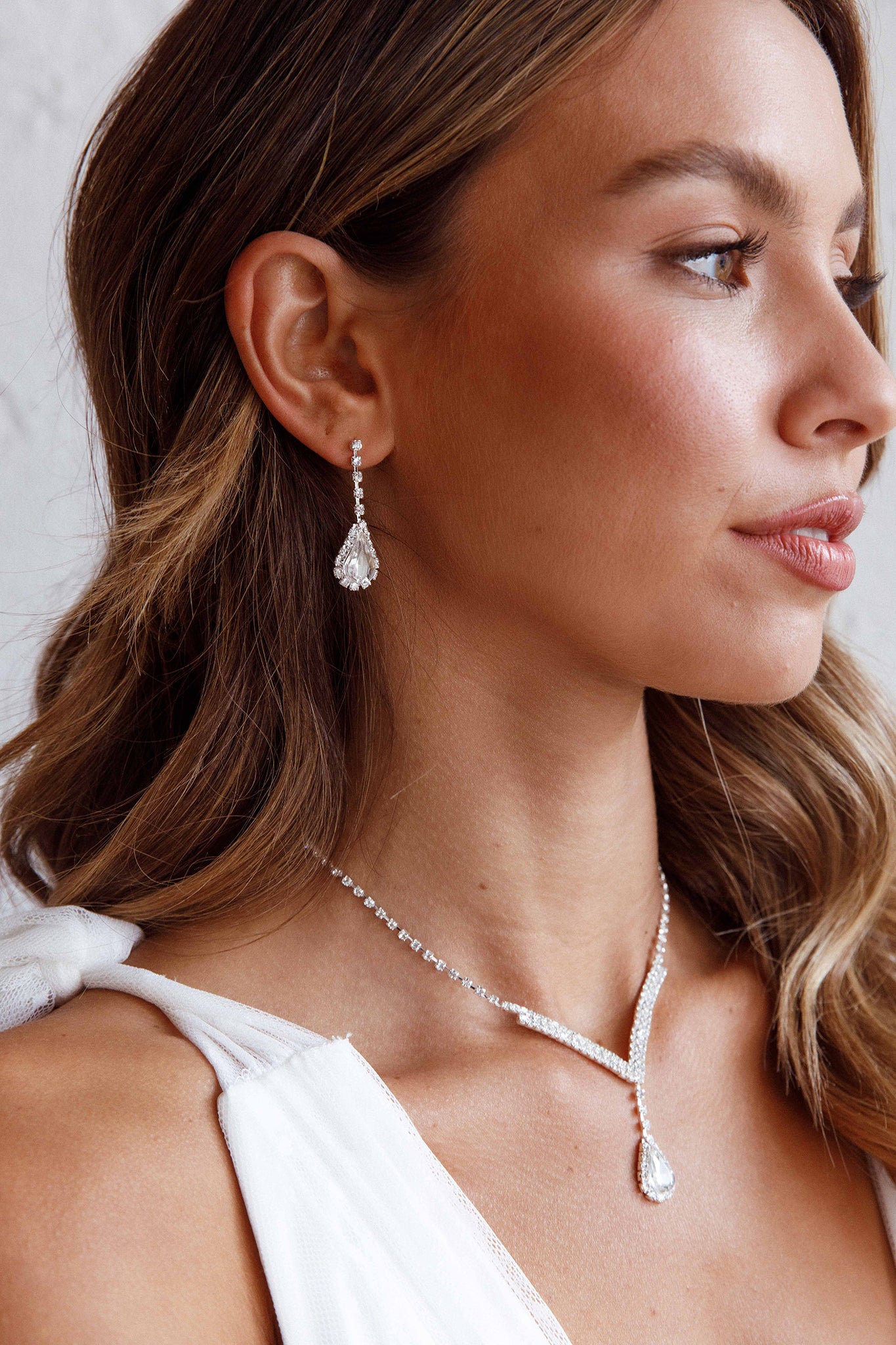 Melissa Diamante Necklace and Earrings Set Silver-Fable Dress