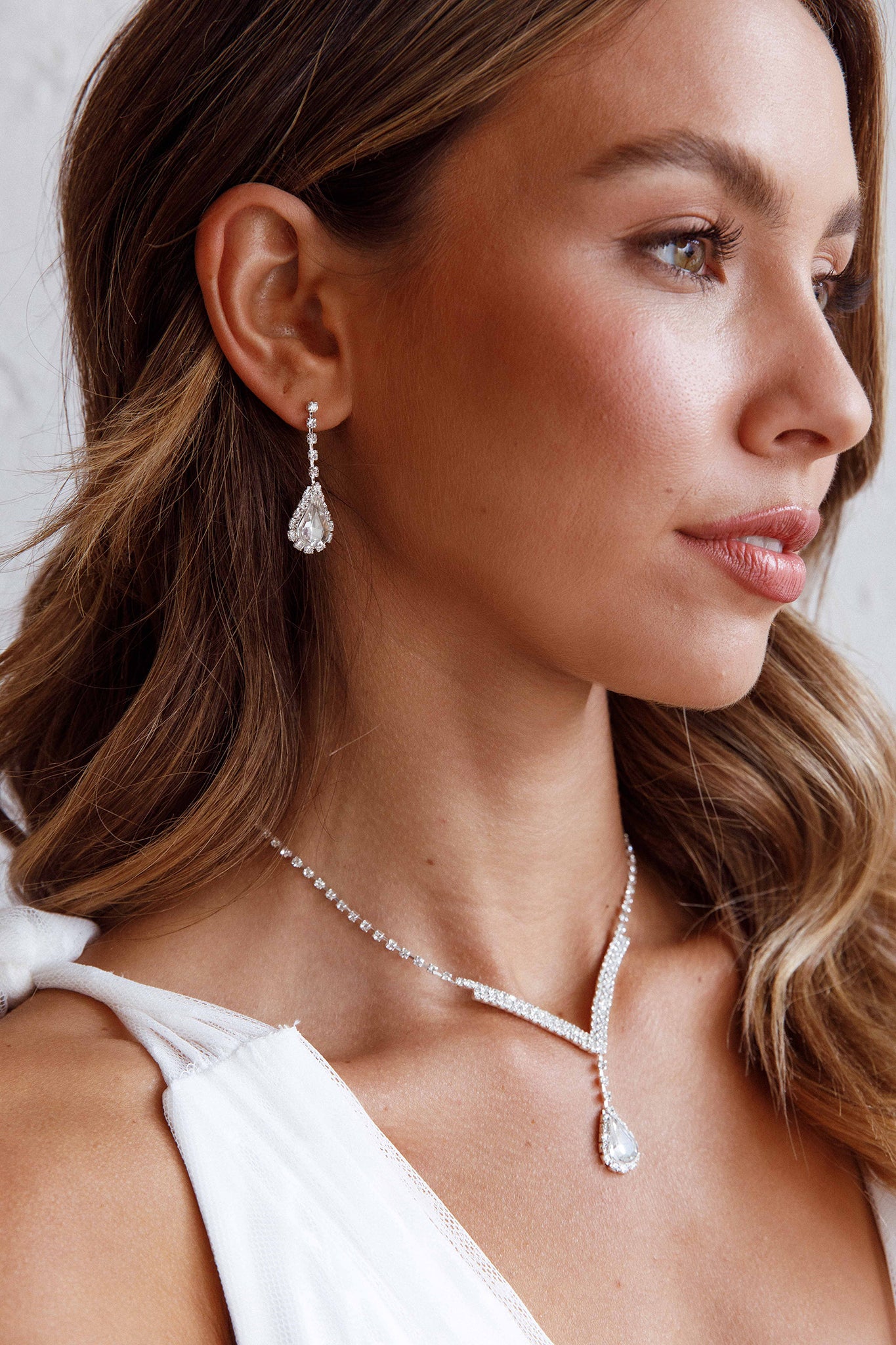 Melissa Diamante Necklace and Earrings Set Silver-Fable Dress