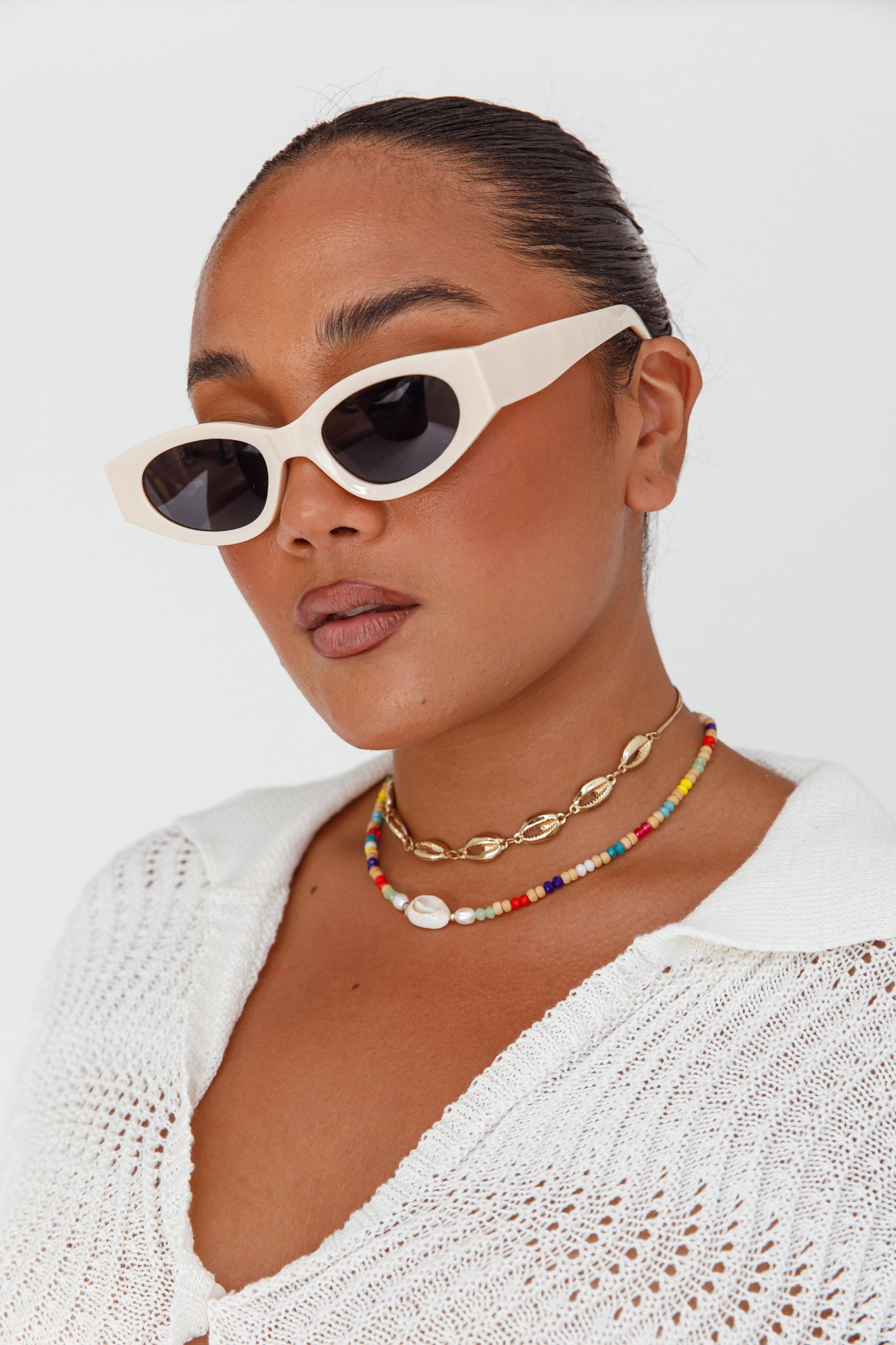 Regina Cat-eye Acetate Sunglasses Cream-Fable Dress