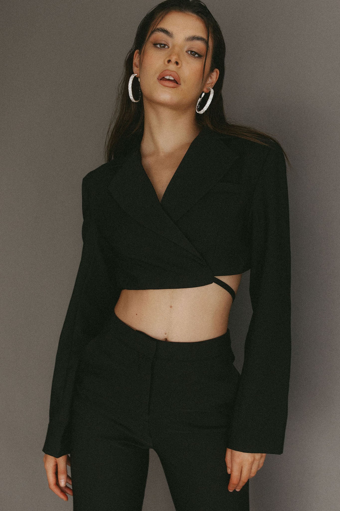 Confessions Crop Tied Blazer Black-Fable Dress