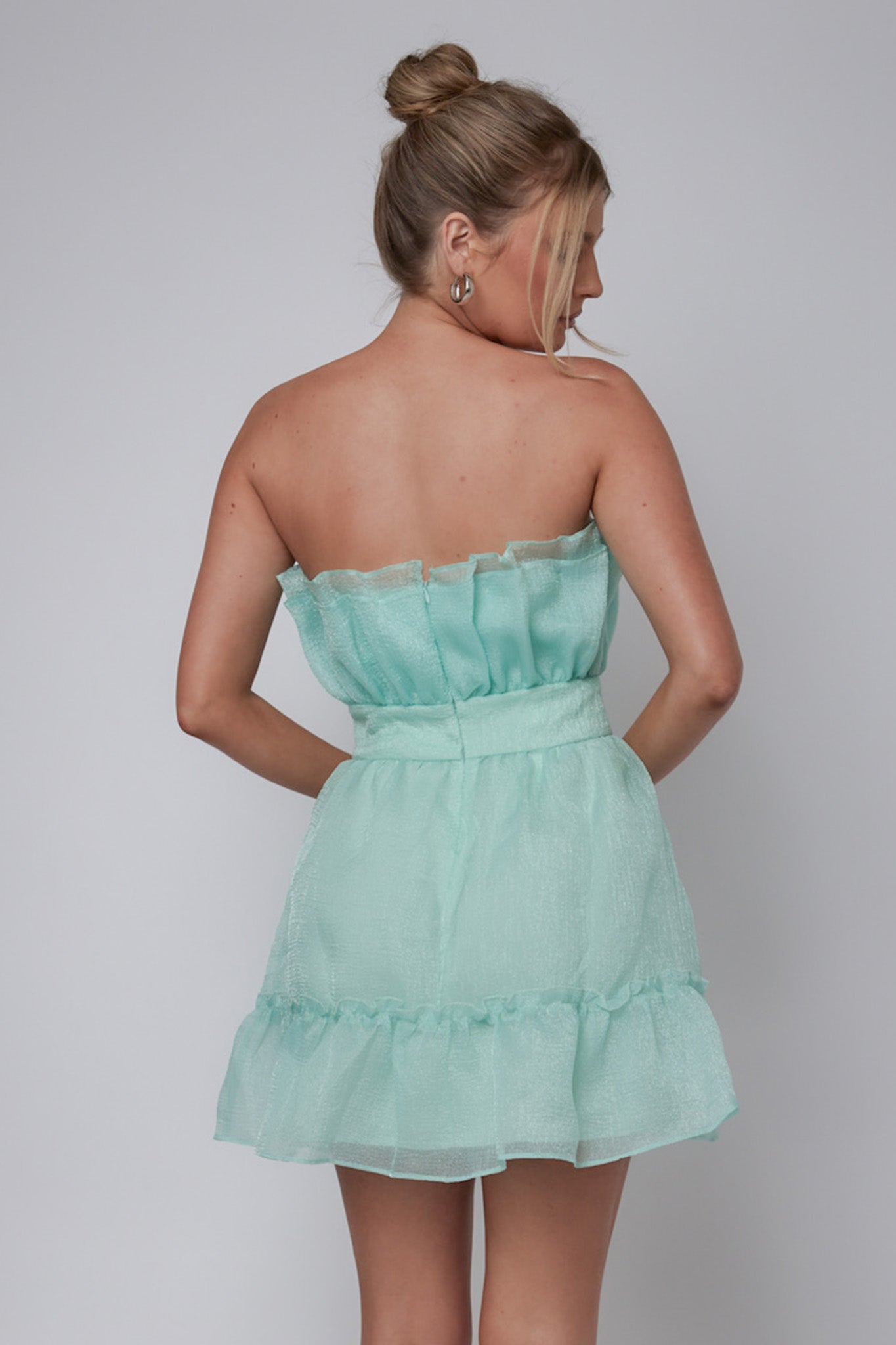 Marisela Strapless Frill Hem Mini Dress Mint-Fable Dress