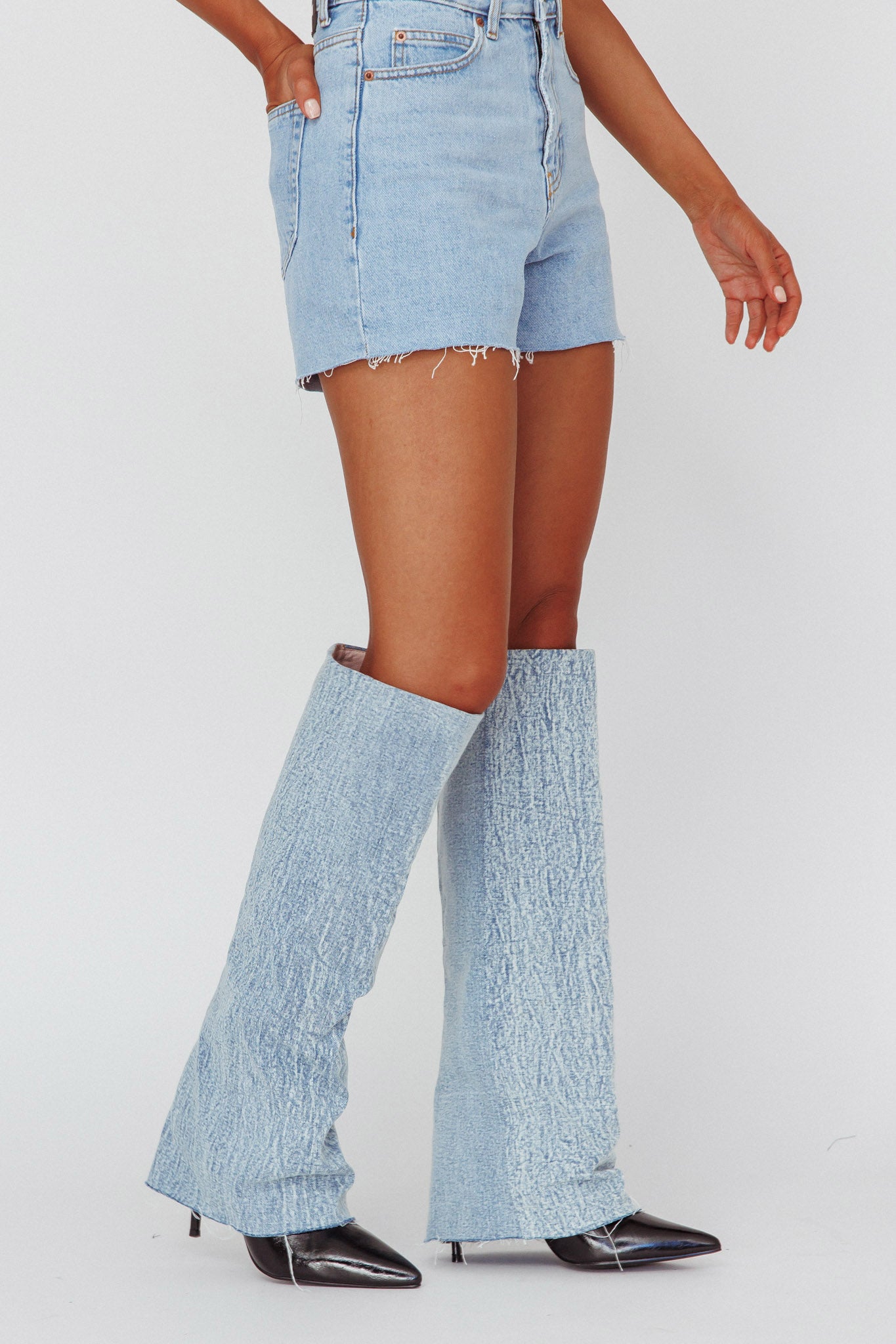 AZALEA WANG Appealing-Denim Stiletto Boot-Fable Dress