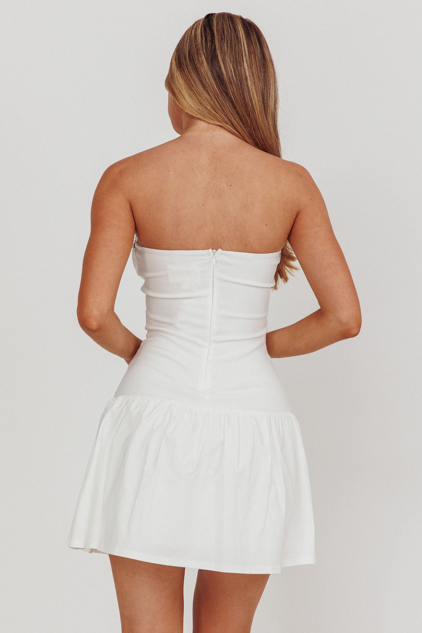 Cosmic Eyes Bow Strapless Mini Dress Off White-Fable Dress