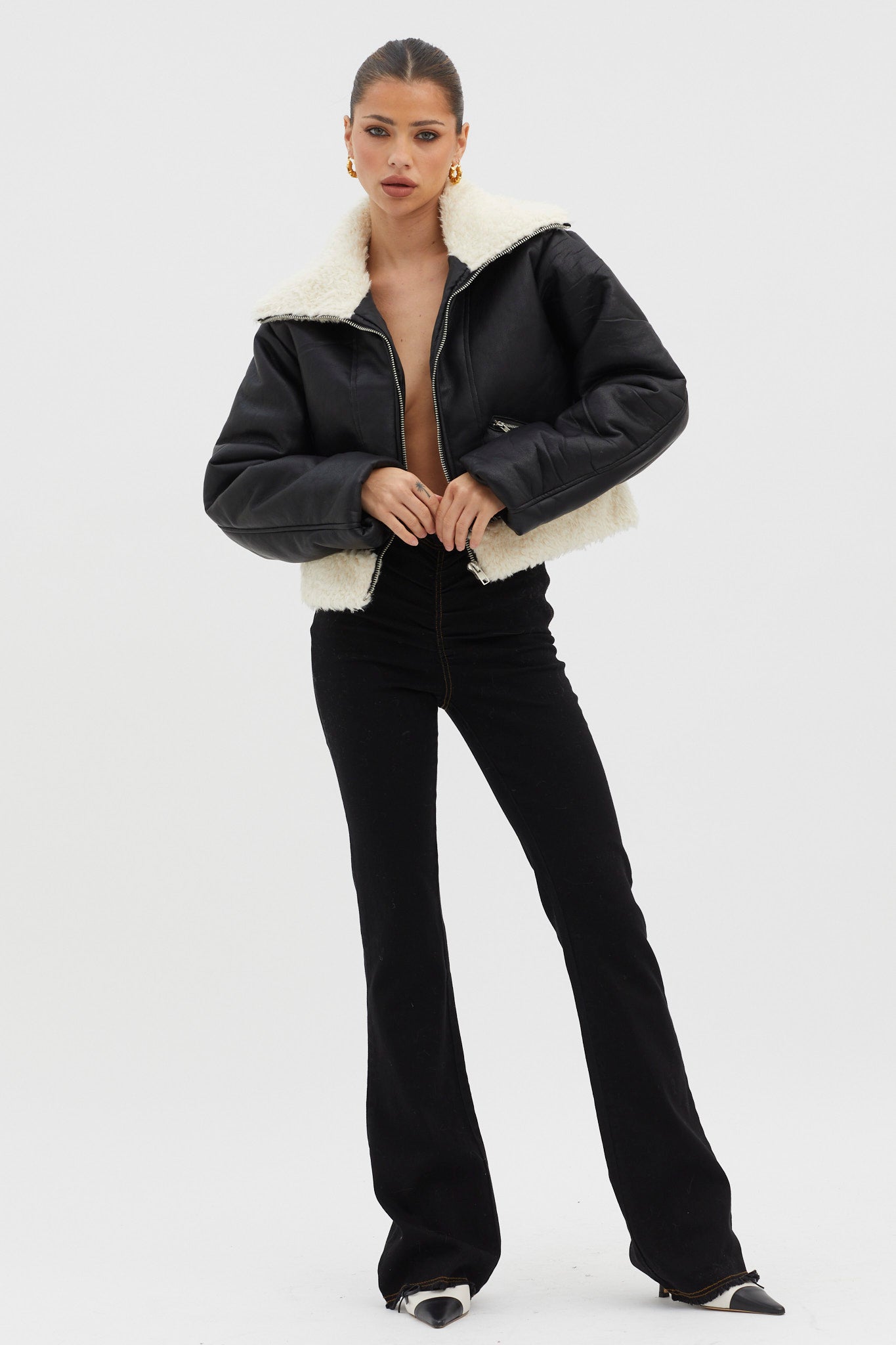 Camden Sherpa Trim Zip Jacket Black-Fable Dress