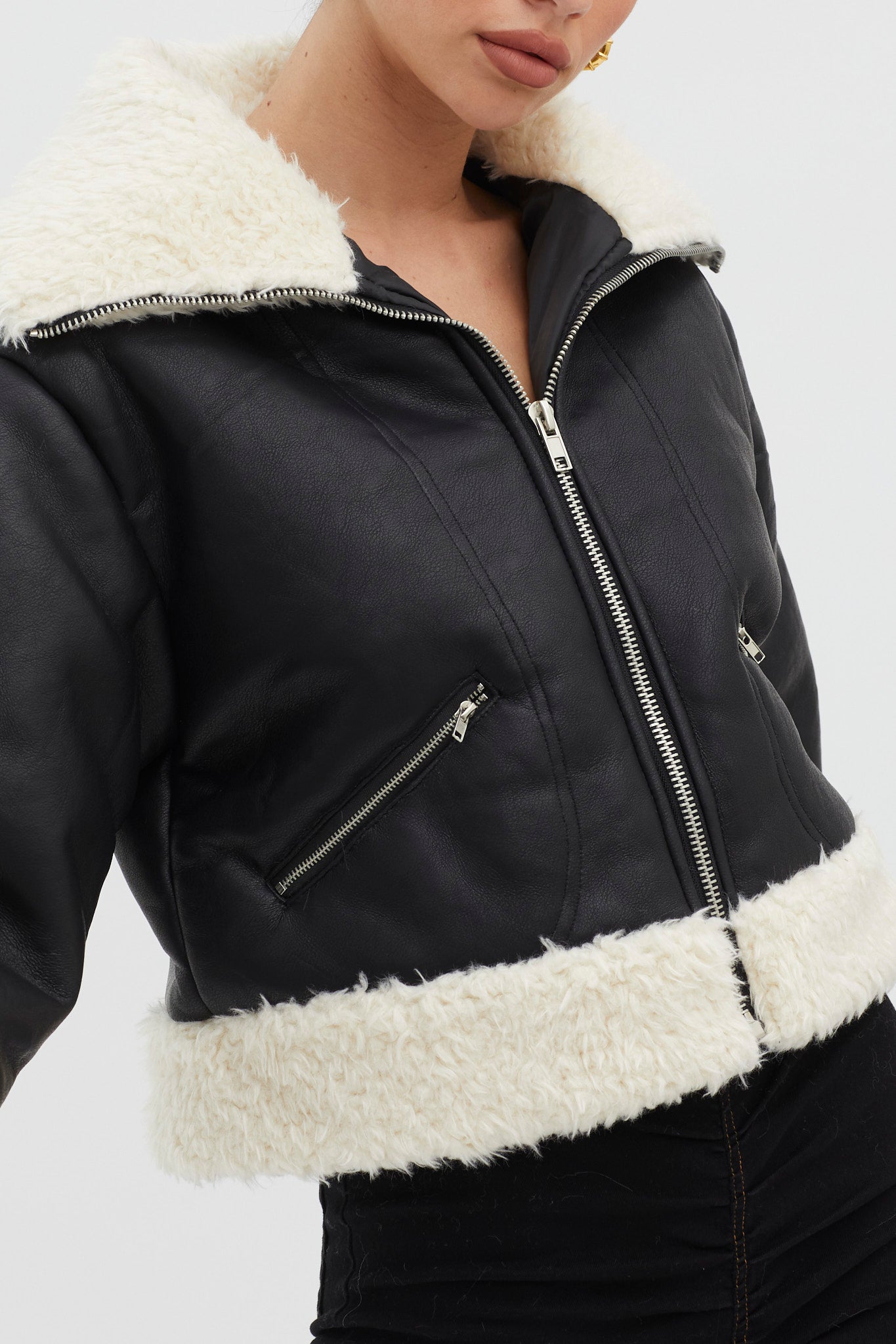 Camden Sherpa Trim Zip Jacket Black-Fable Dress