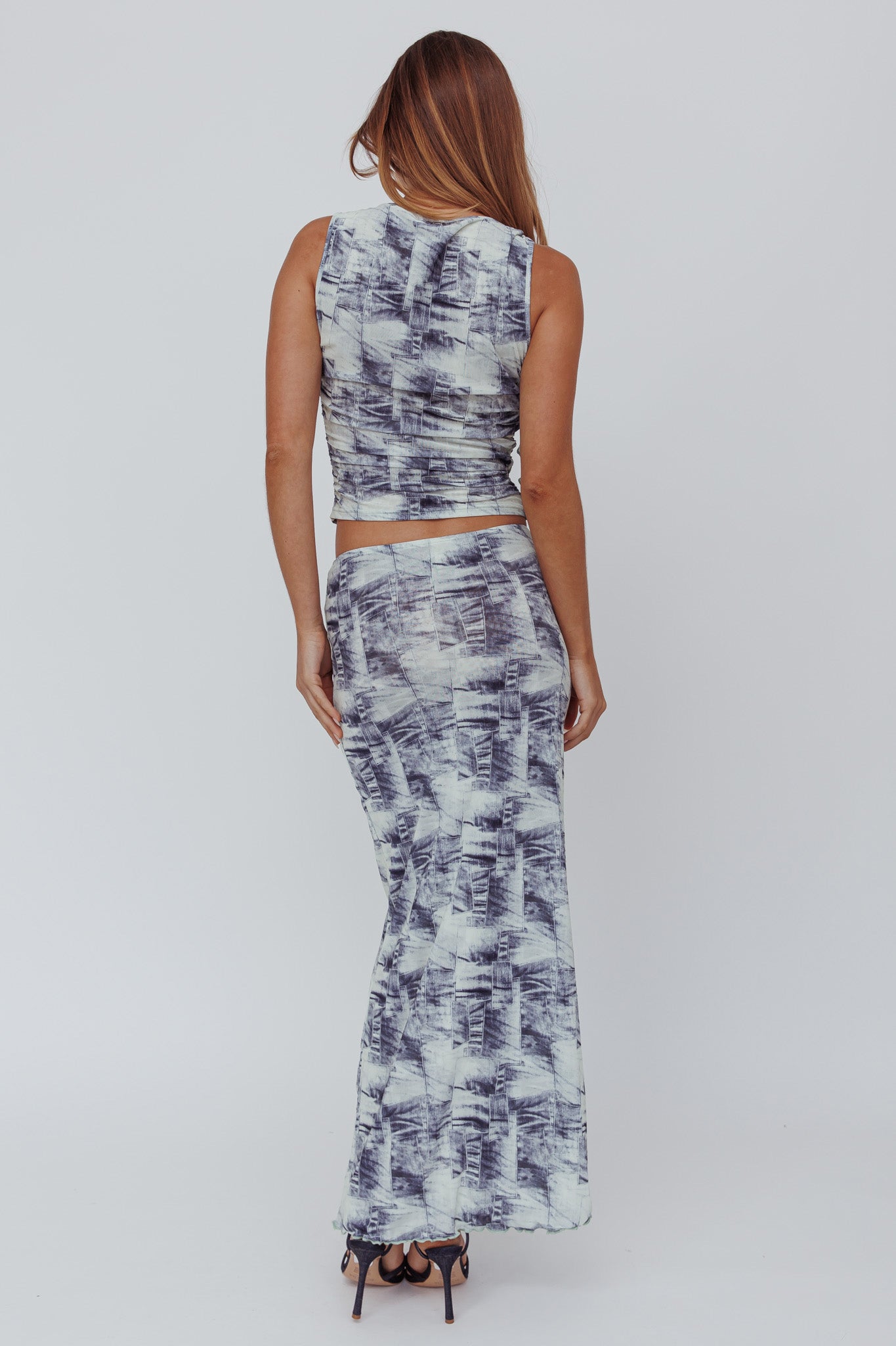 Conspire Print Maxi Skirt Blue Denim-Fable Dress