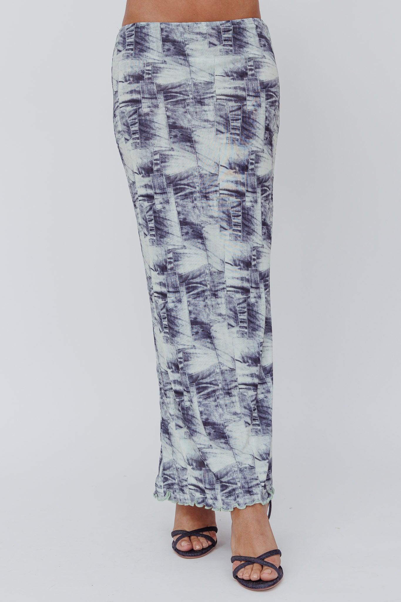 Conspire Print Maxi Skirt Blue Denim-Fable Dress