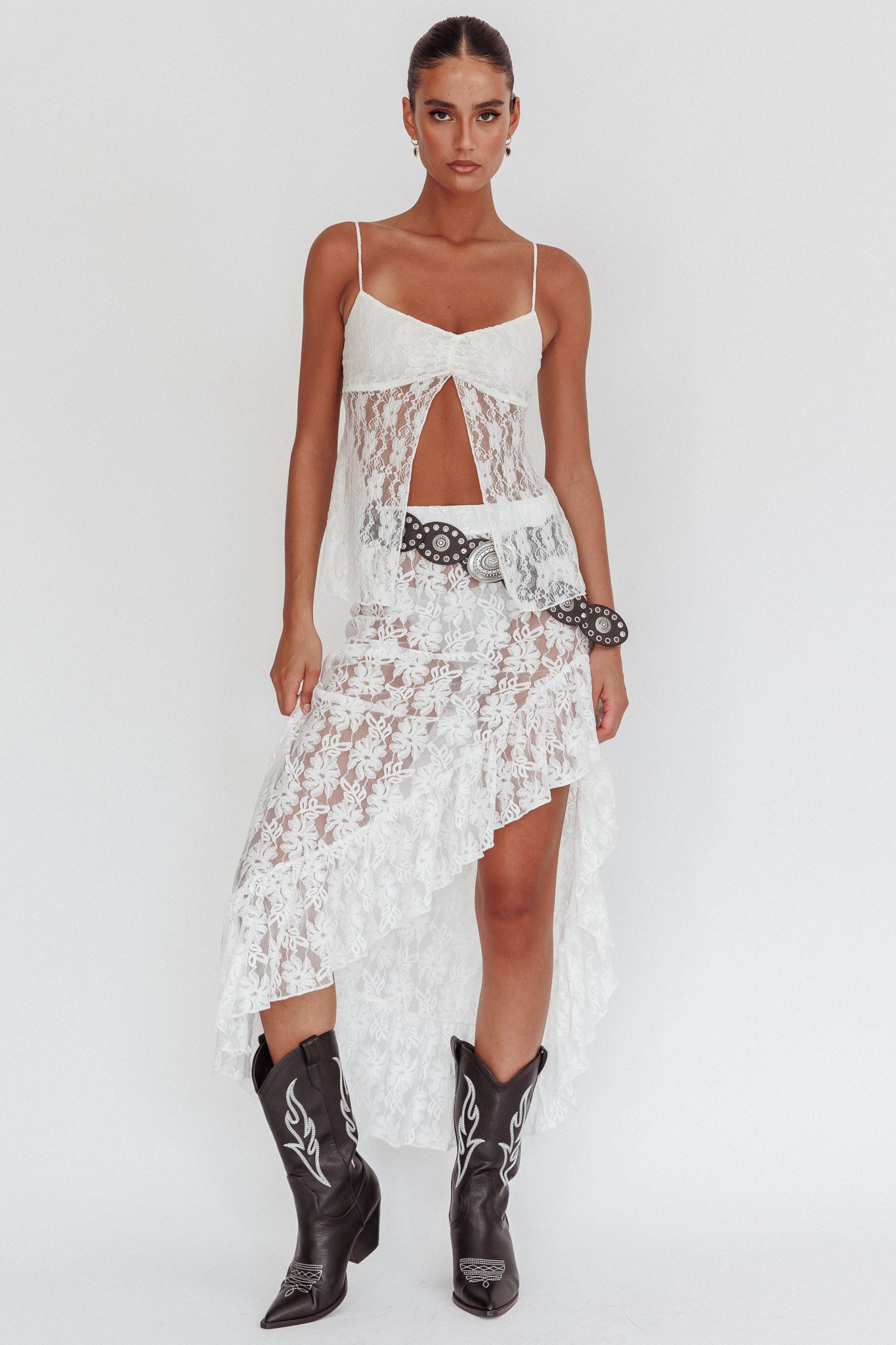 Besties Asymmetric Hem Maxi Skirt Ivory-Fable Dress