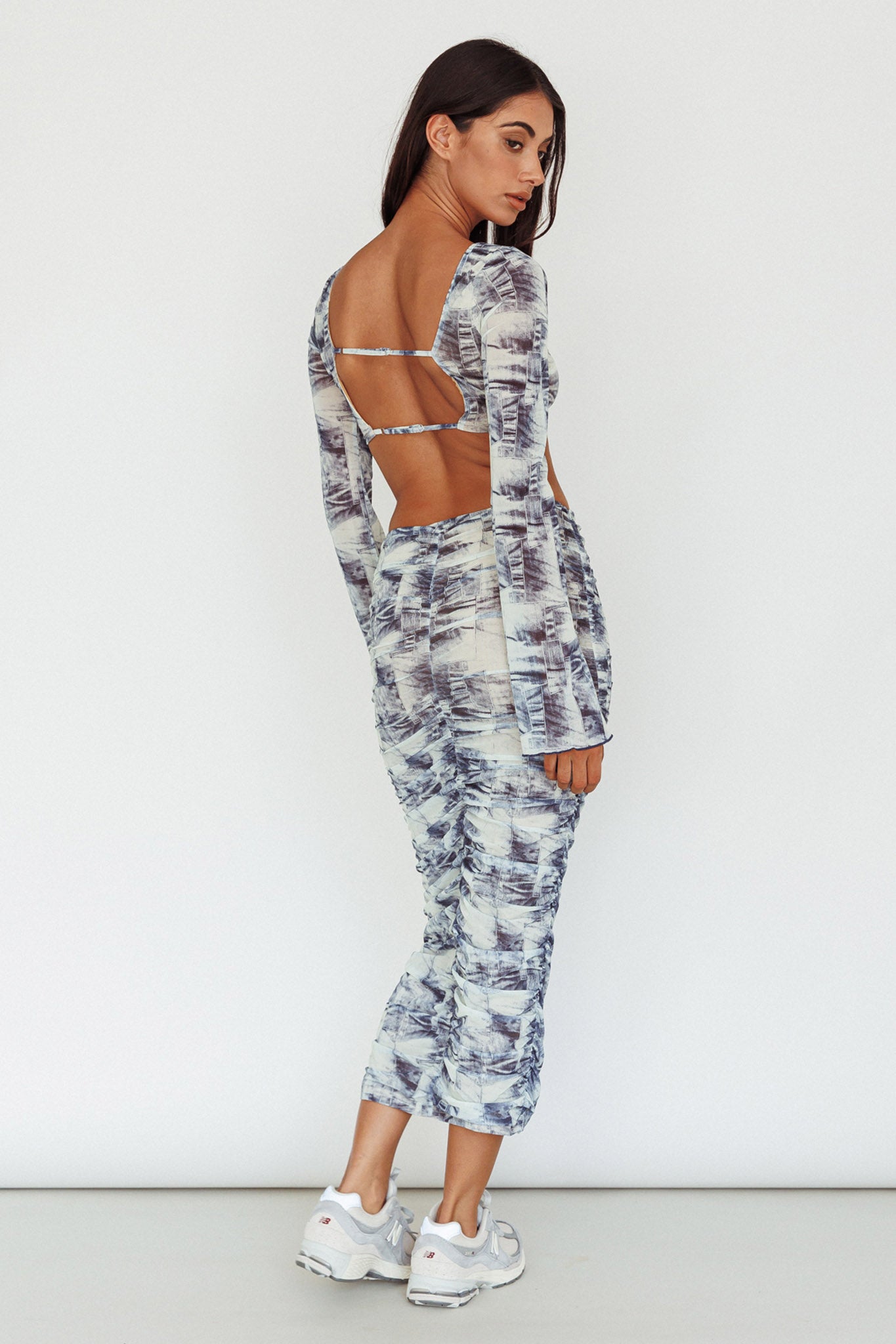 Blue Moons Ruched Midi Skirt Indigo Denim-Fable Dress