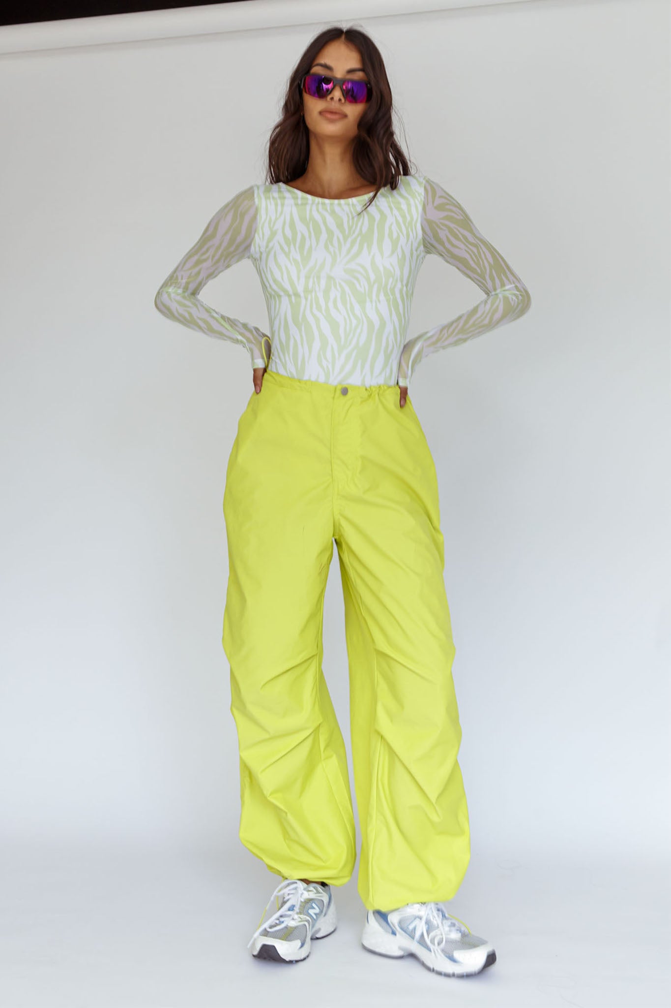 Break Dance Wide Leg Drawstring Pants Lime-Fable Dress