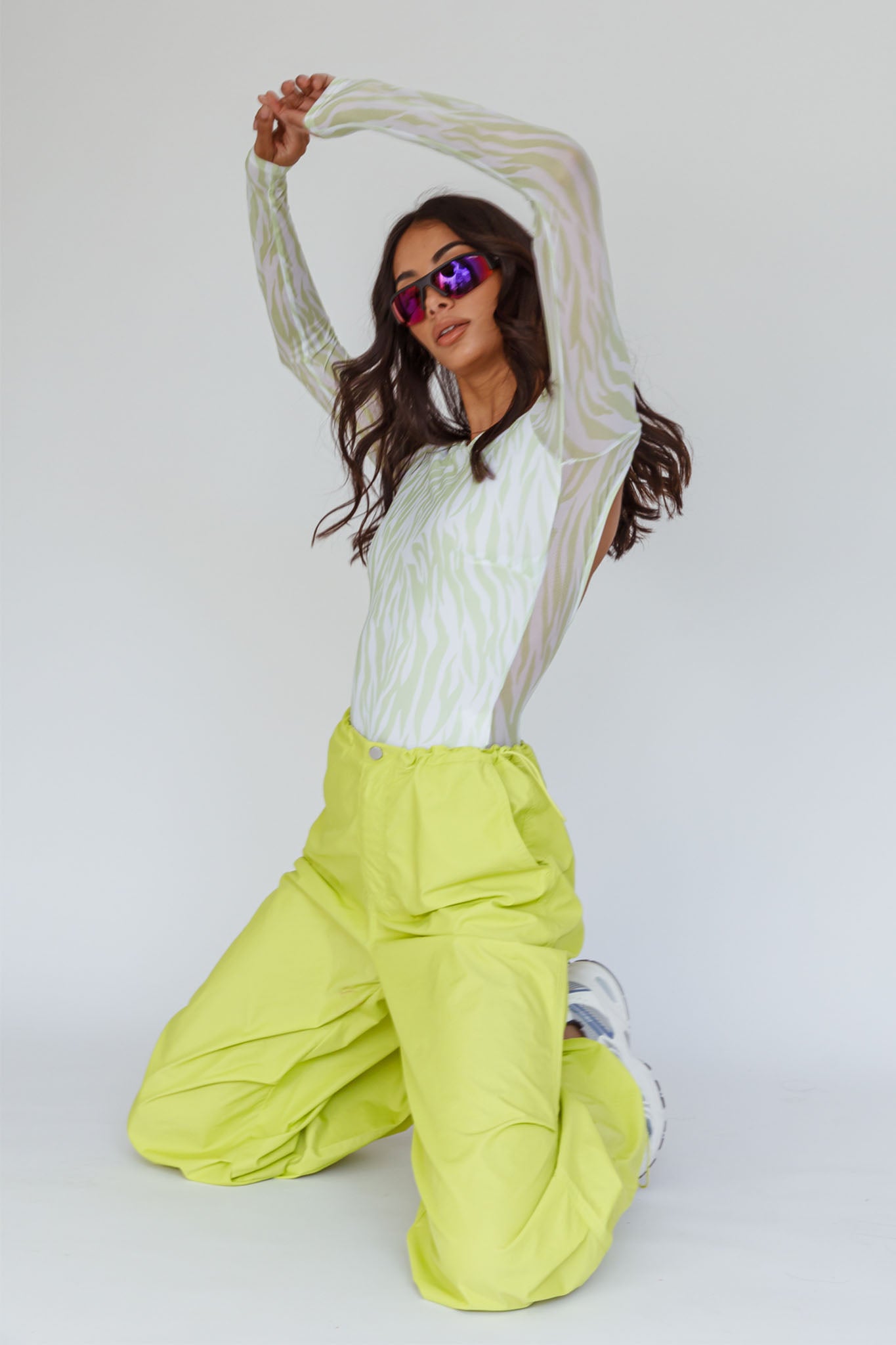 Break Dance Wide Leg Drawstring Pants Lime-Fable Dress