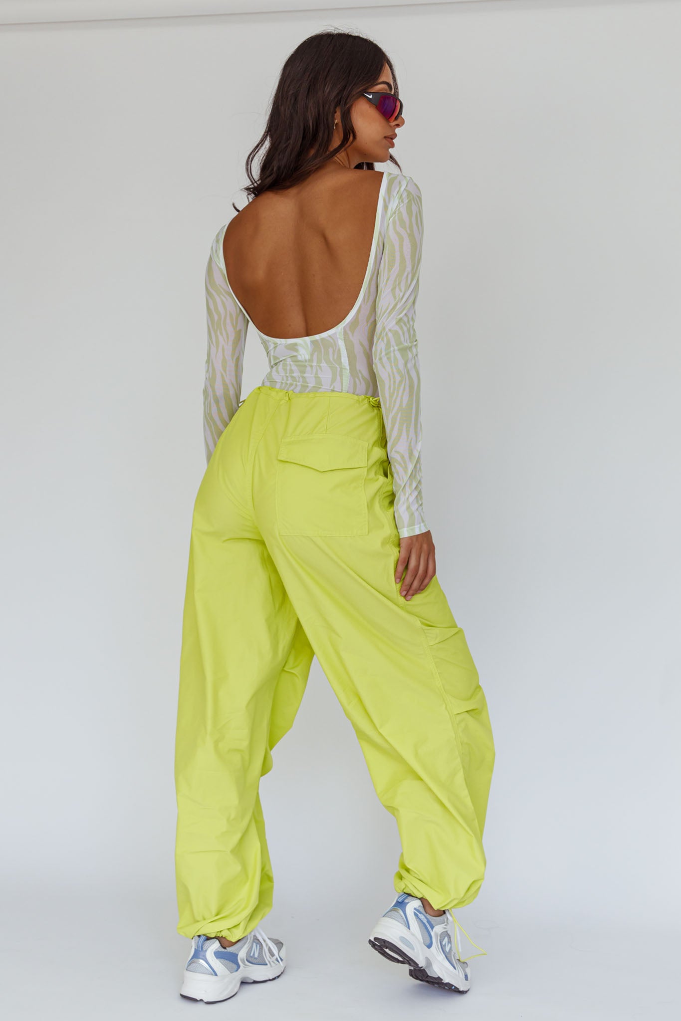 Break Dance Wide Leg Drawstring Pants Lime-Fable Dress