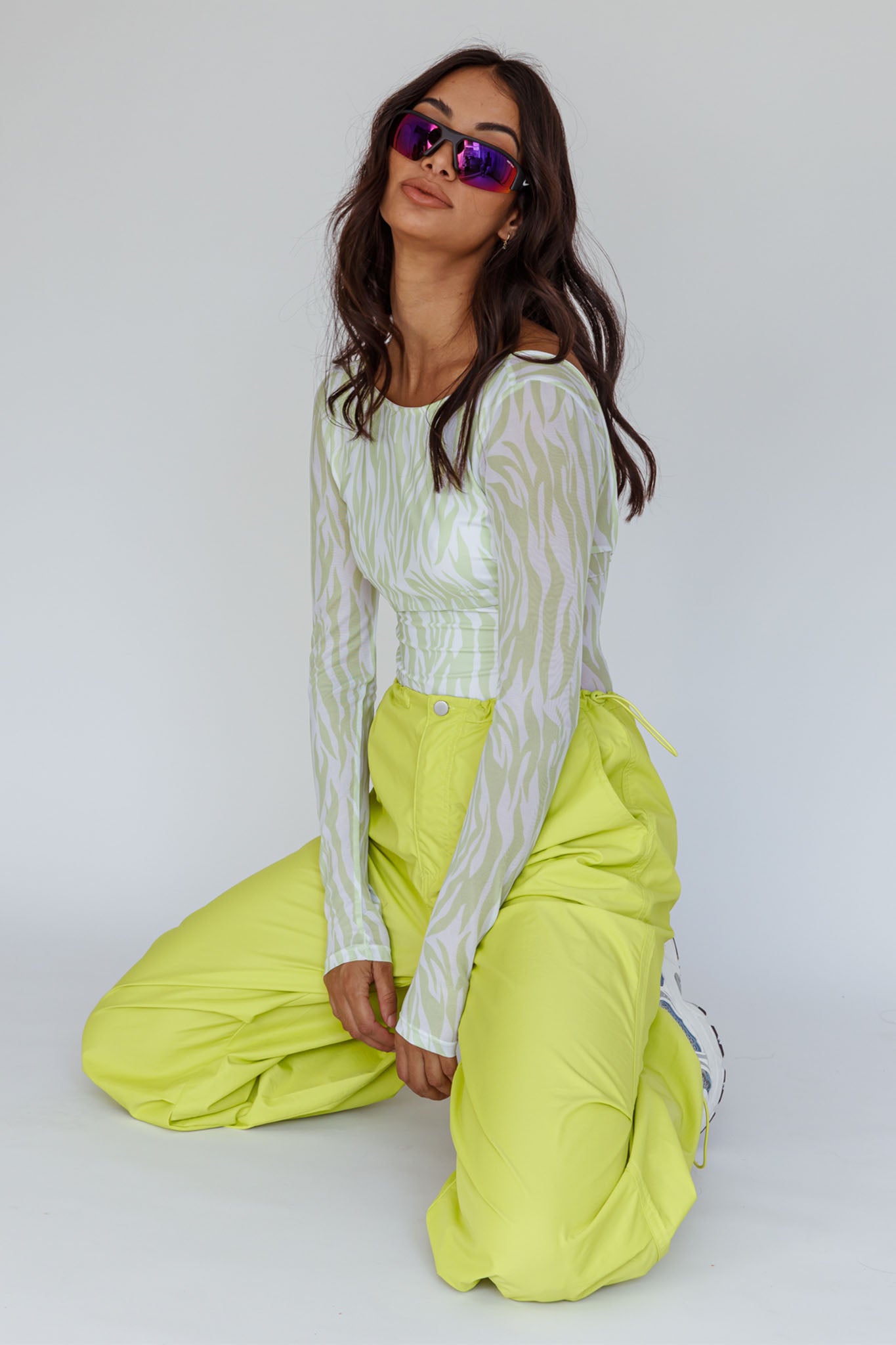Break Dance Wide Leg Drawstring Pants Lime-Fable Dress